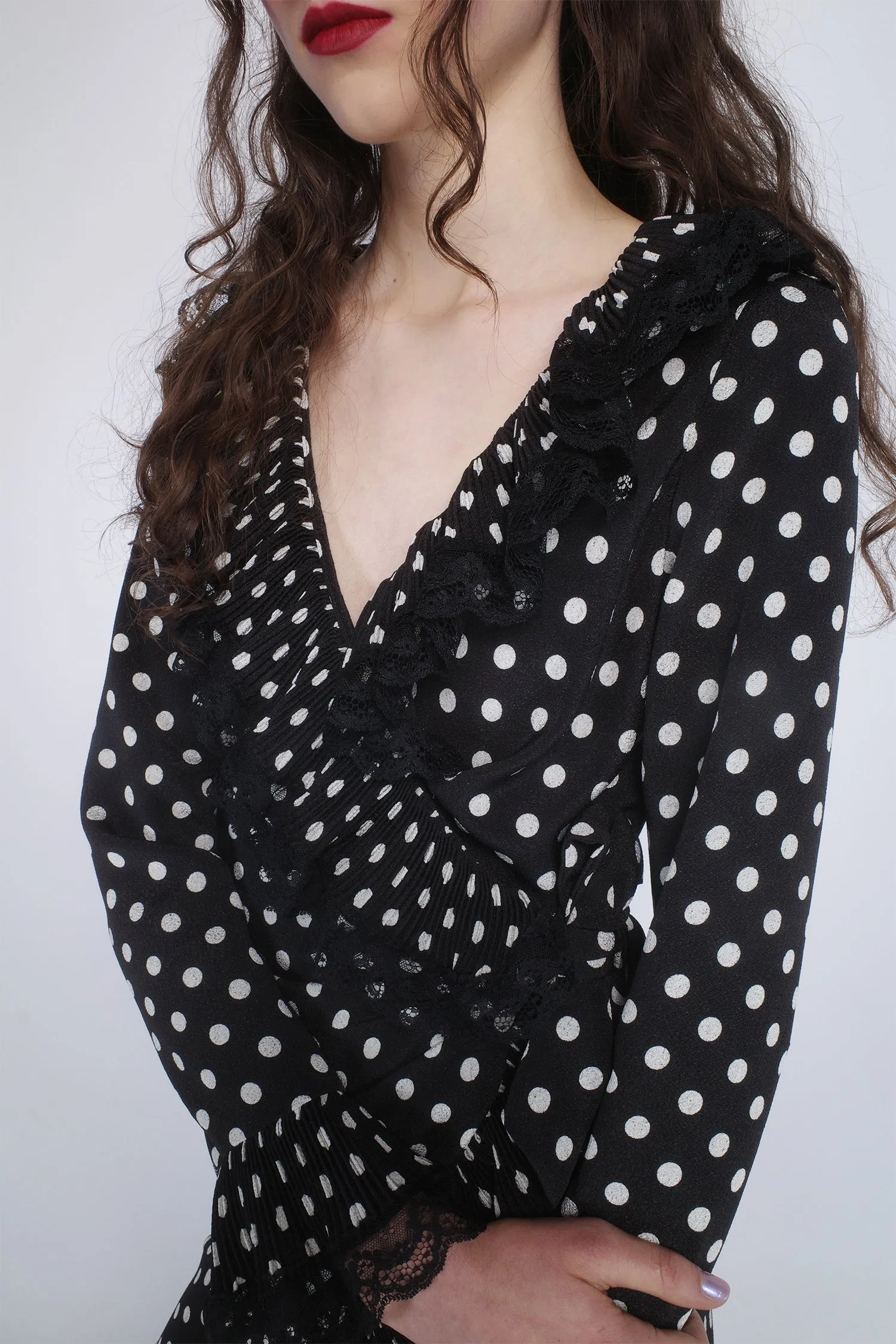 Polka Dot Pleated Wrap Dress Annasui