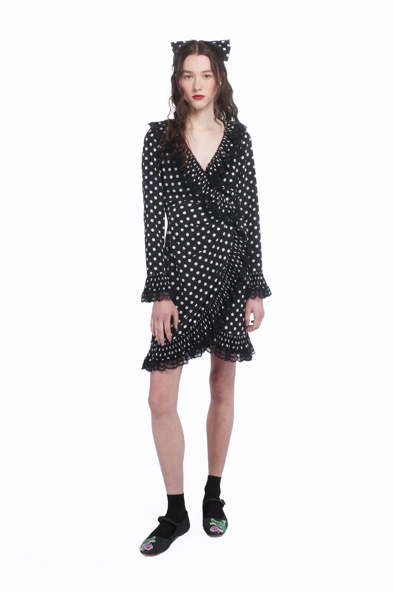 Polka Dot Pleated Wrap Dress Annasui