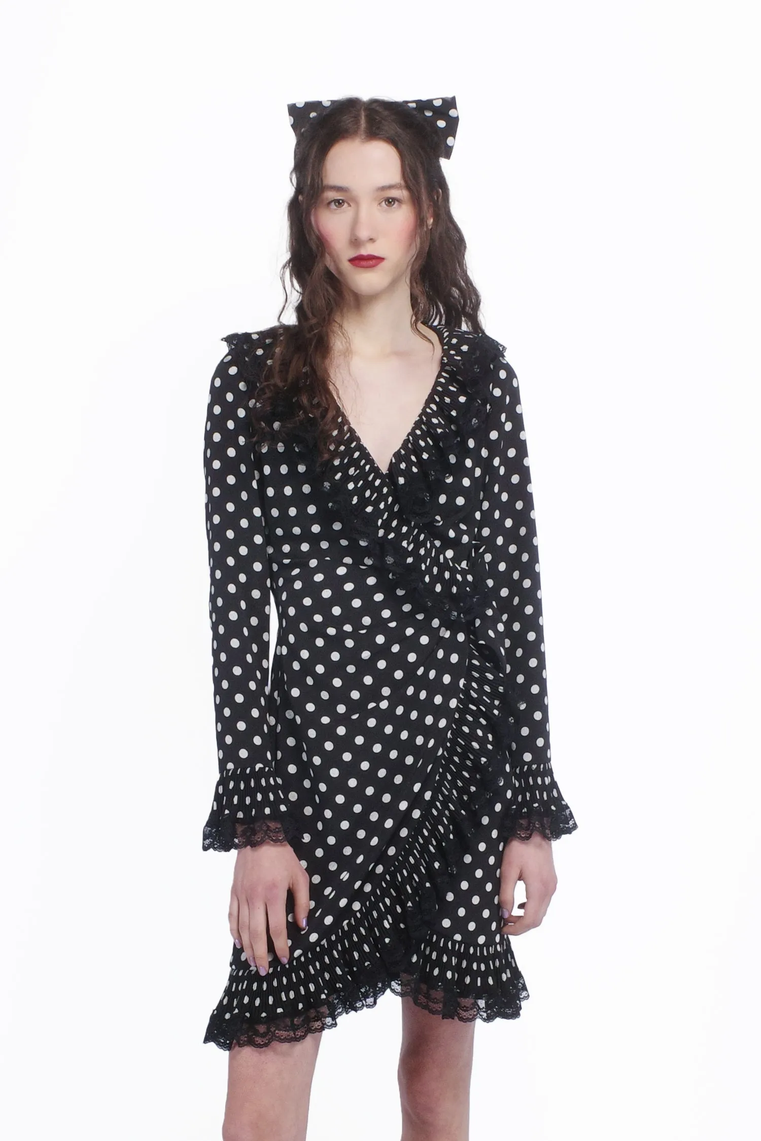Polka Dot Pleated Wrap Dress Annasui