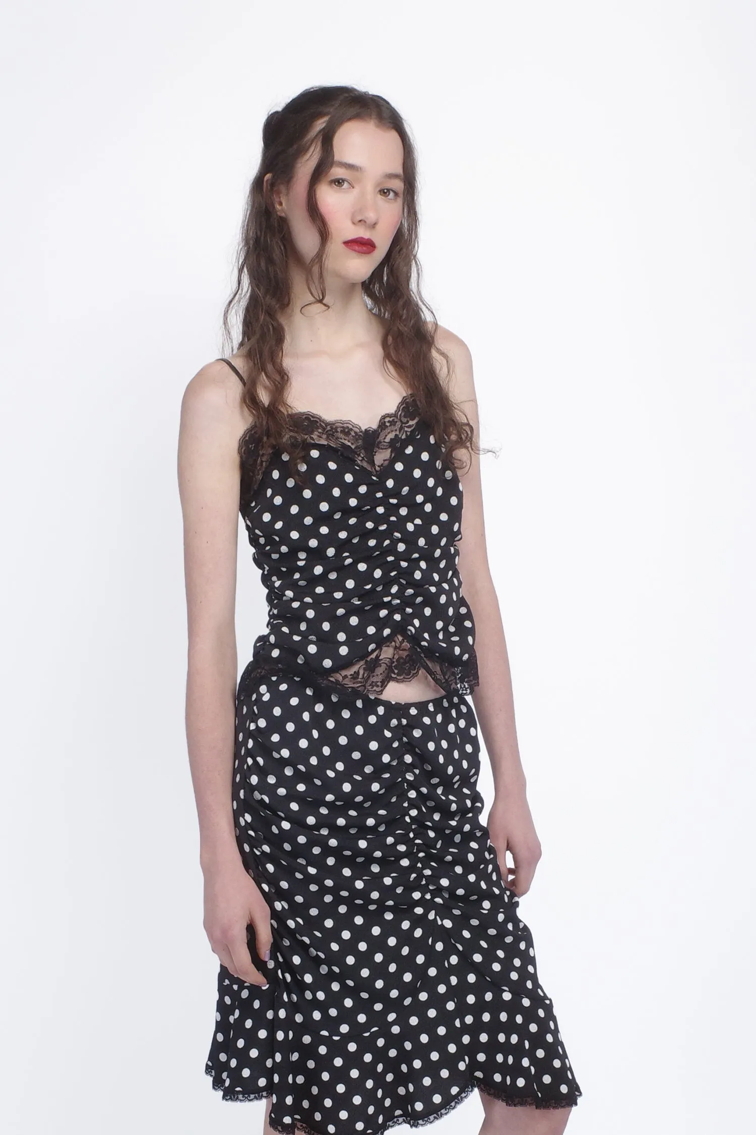 Polka Dot Ruched Lace Camisole Annasui