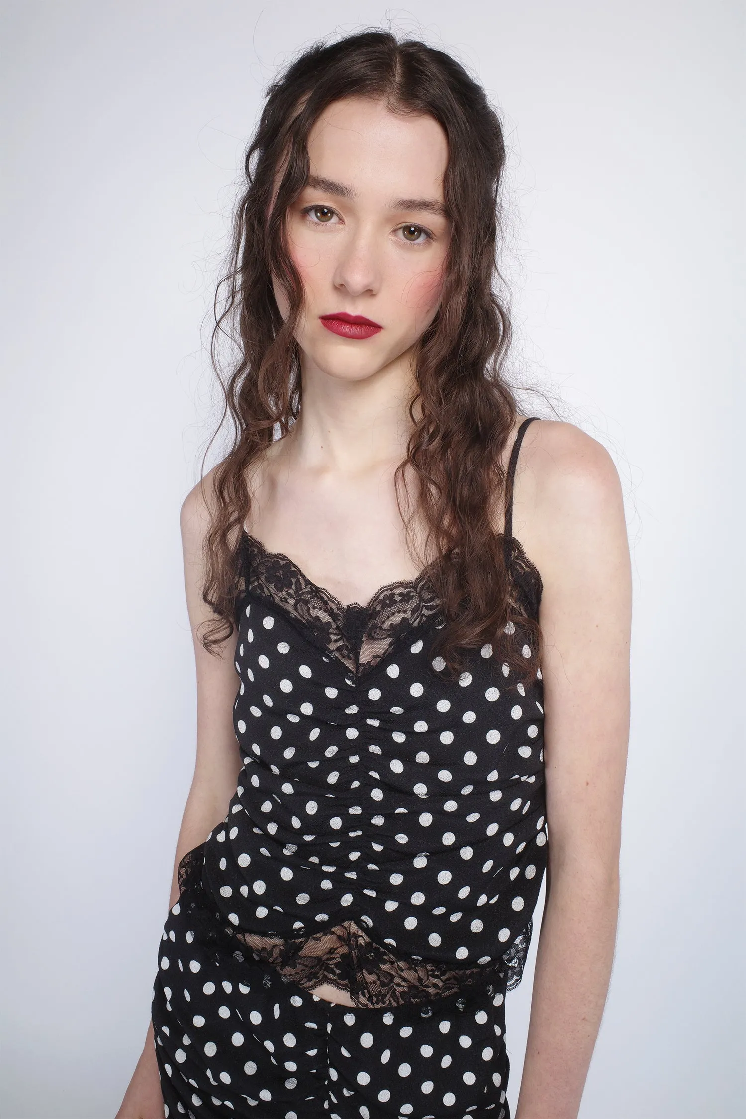 Polka Dot Ruched Lace Camisole Annasui