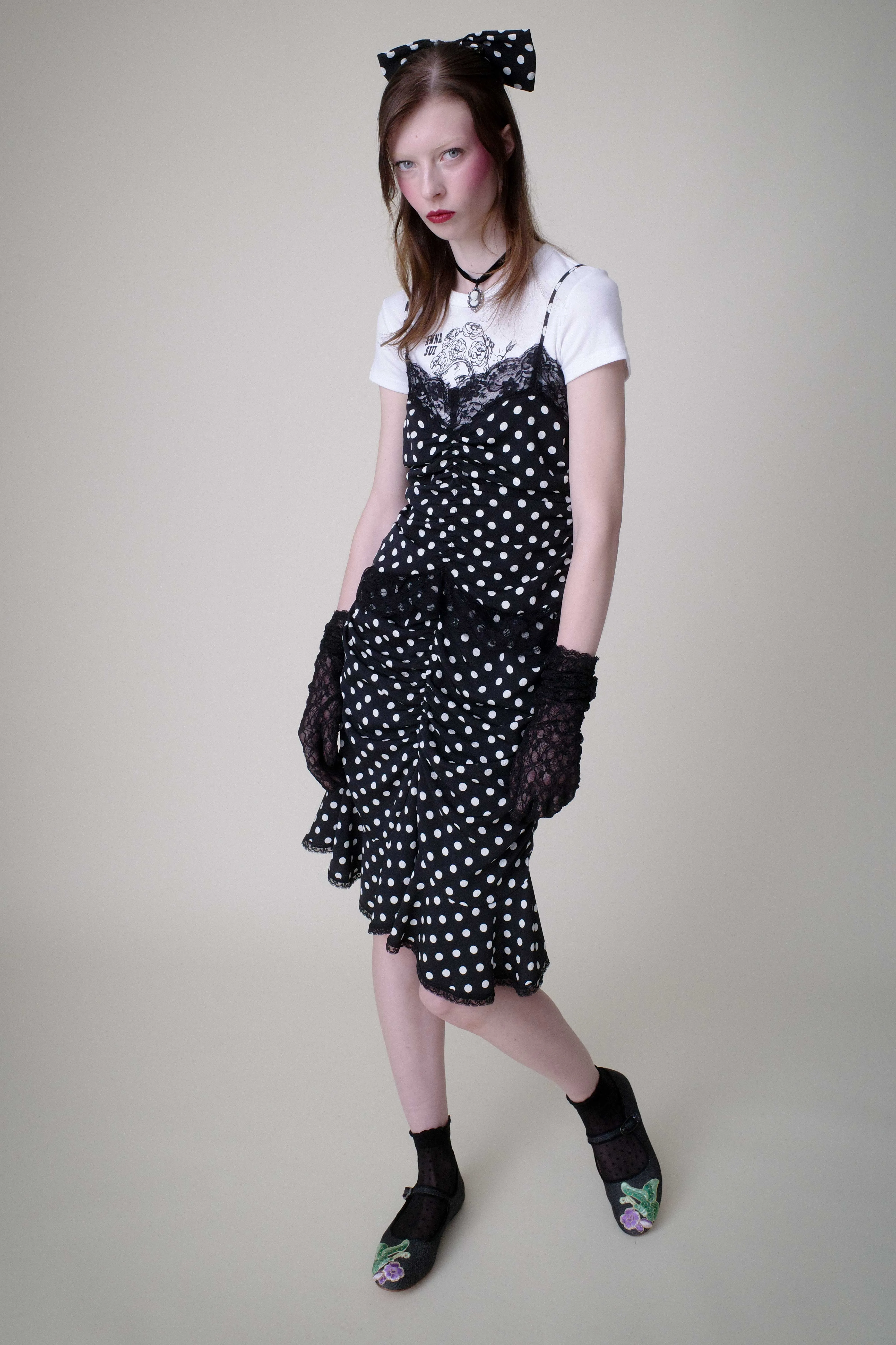 Polka Dot Ruched Skirt Annasui