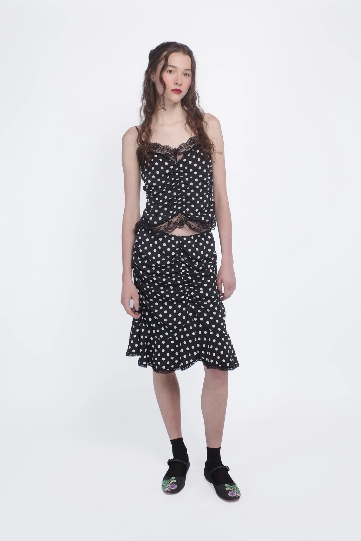 Polka Dot Ruched Skirt Annasui