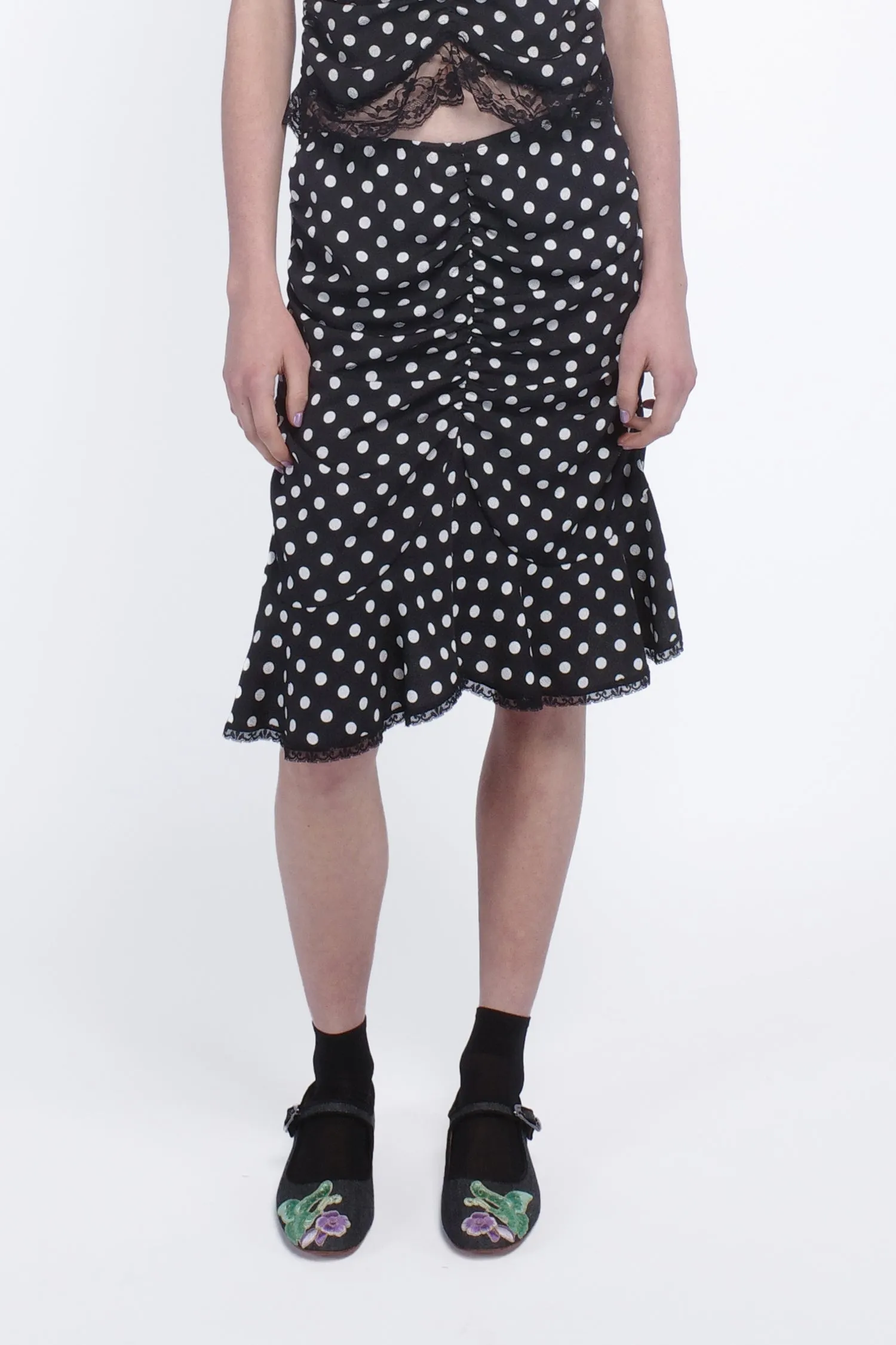 Polka Dot Ruched Skirt Annasui