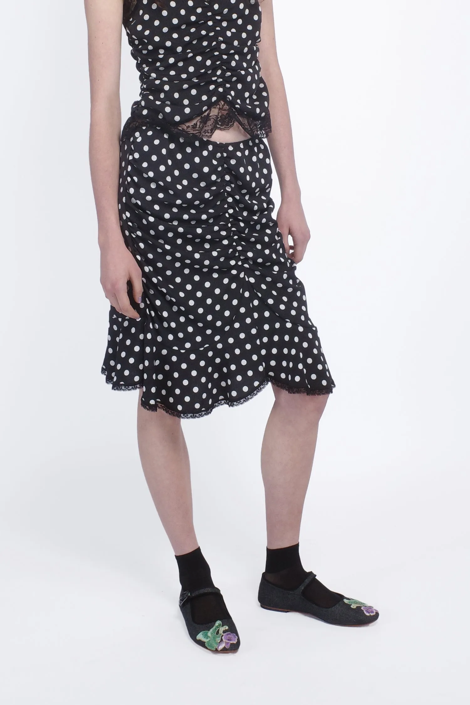 Polka Dot Ruched Skirt Annasui