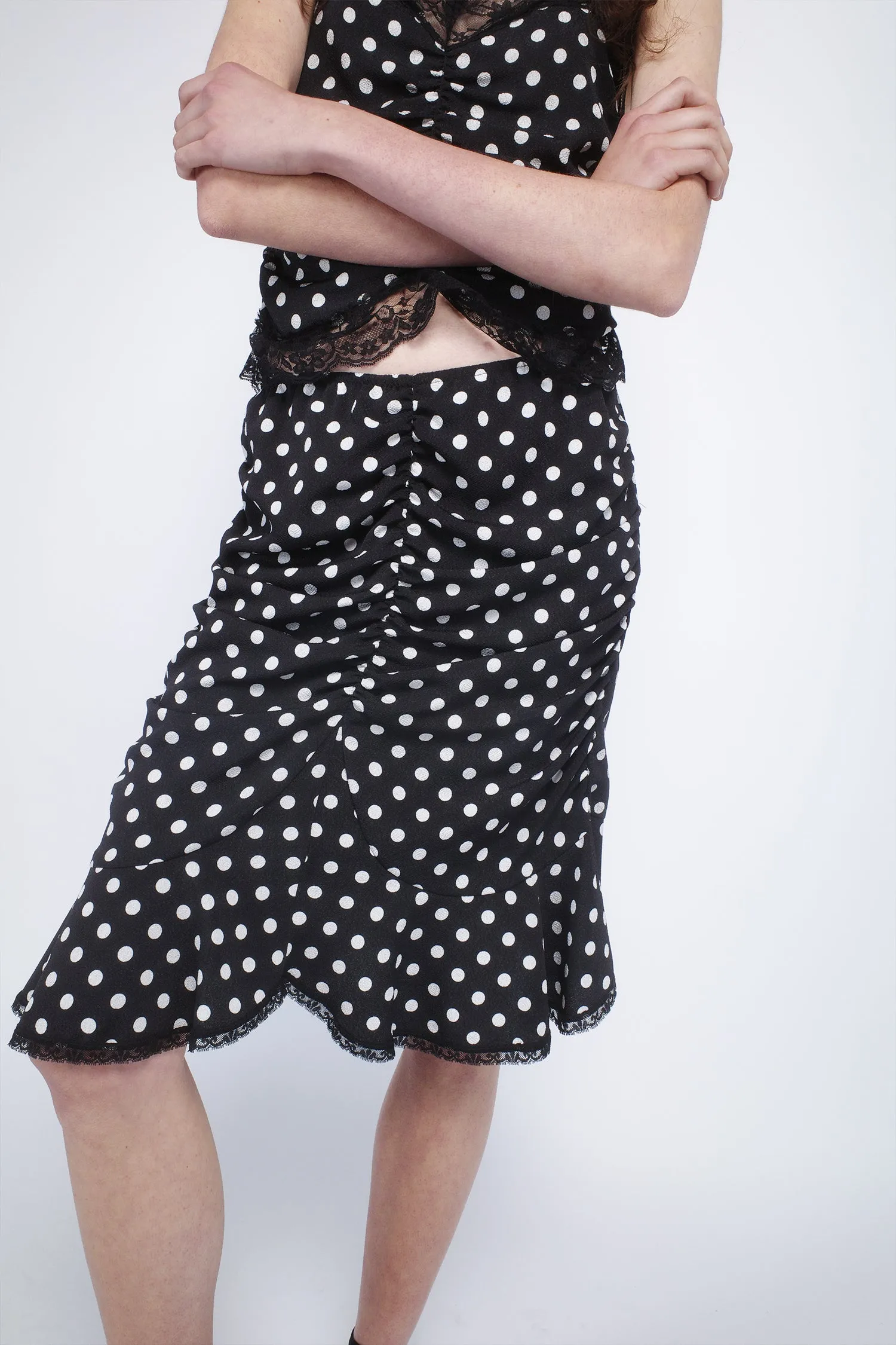 Polka Dot Ruched Skirt Annasui