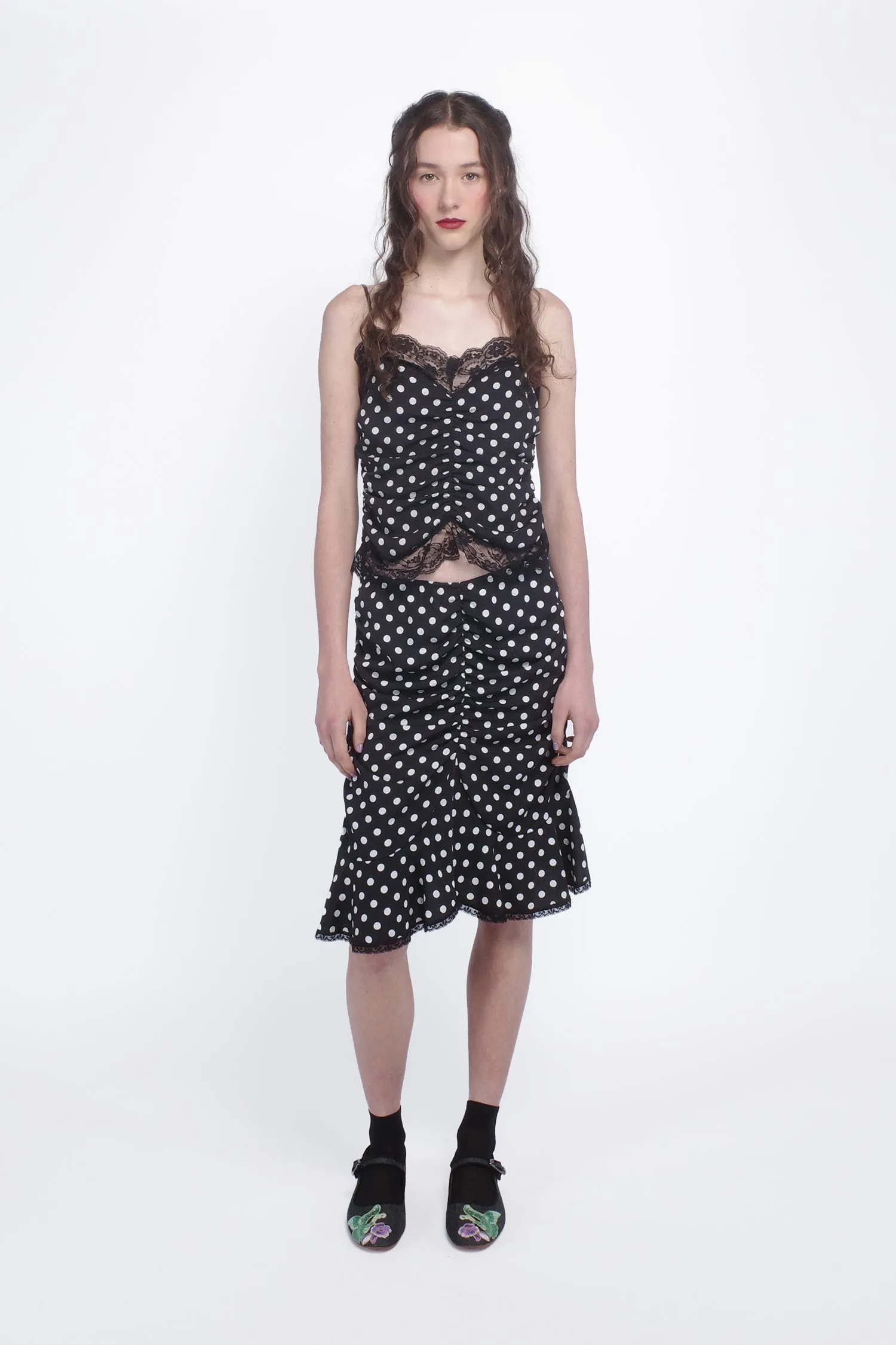 Polka Dot Ruched Skirt Annasui