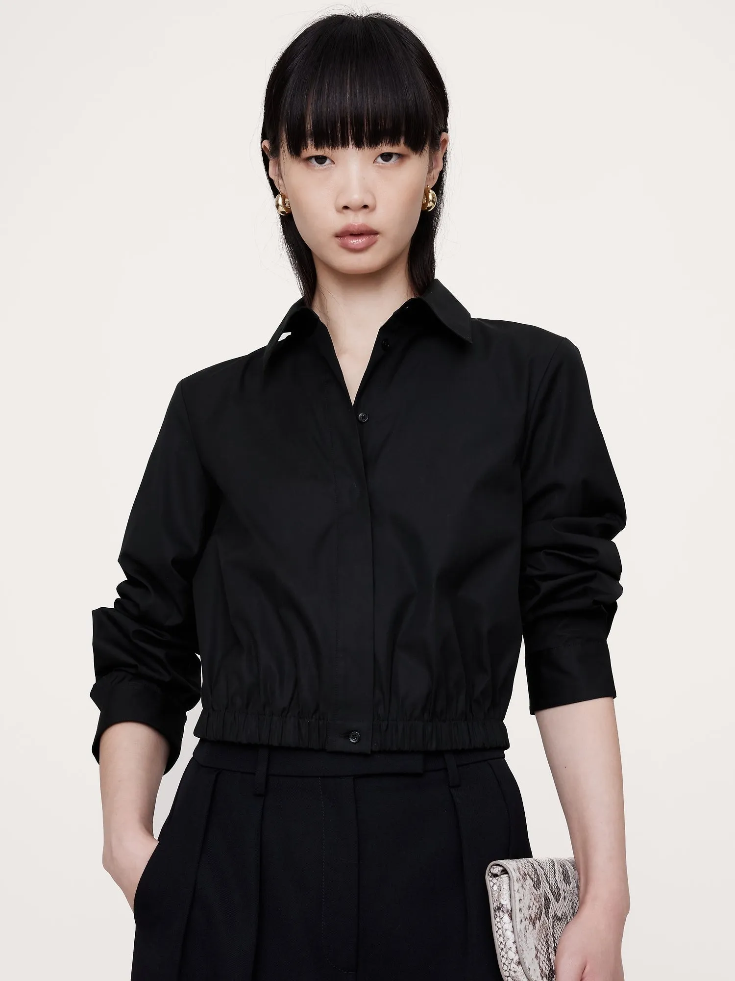 Poplin Cinched-Hem Cropped Shirt Banana Republic