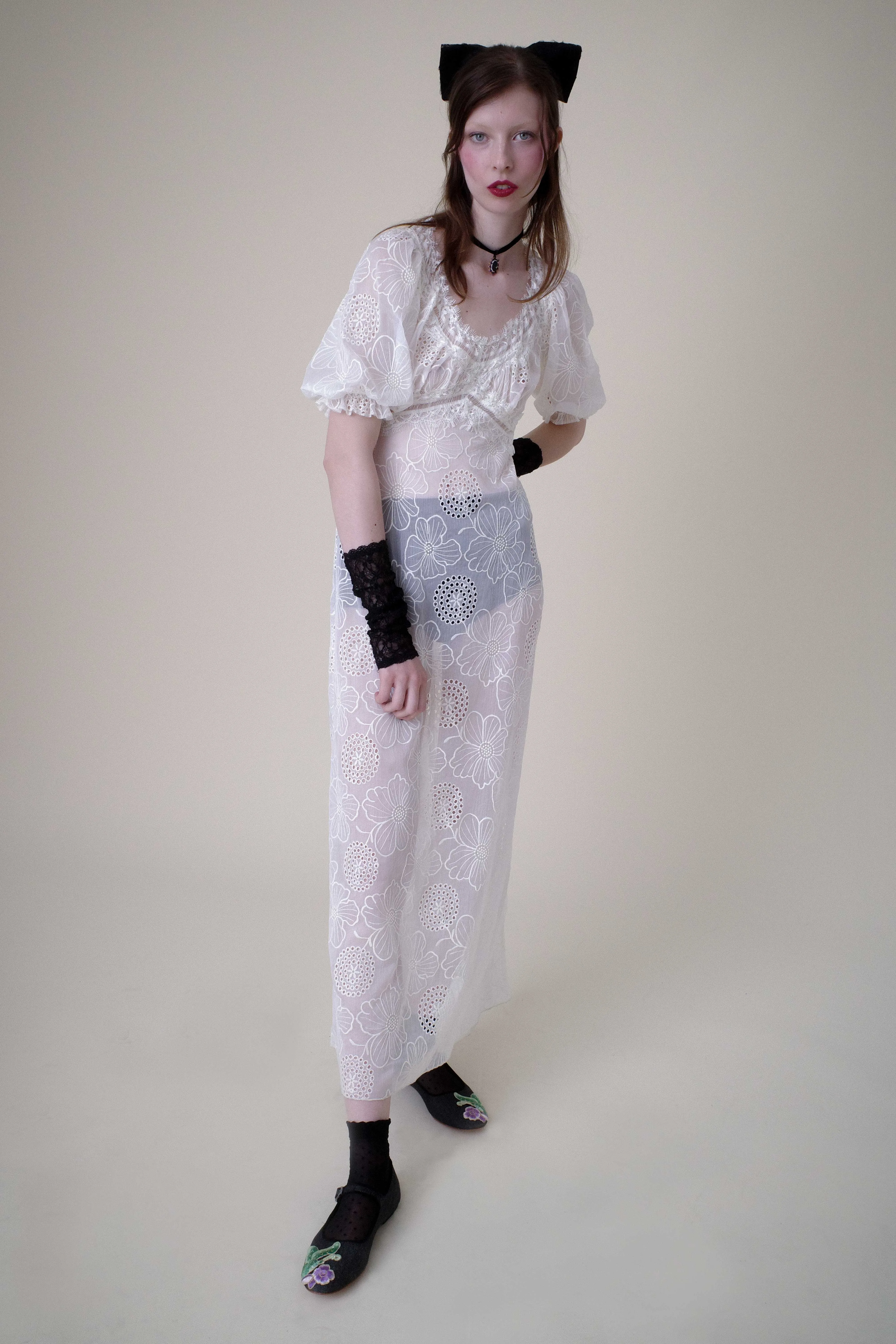 Poppy Embroidered Chiffon Dress Annasui