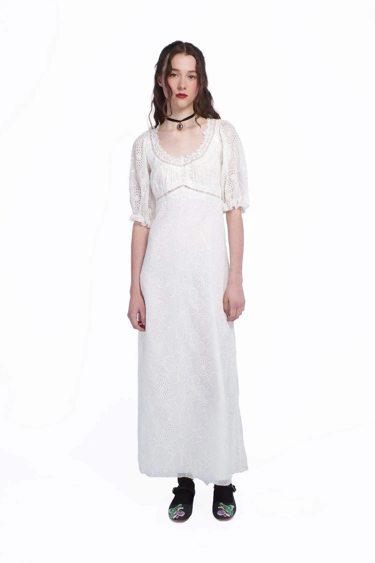 Poppy Embroidered Chiffon Dress Annasui