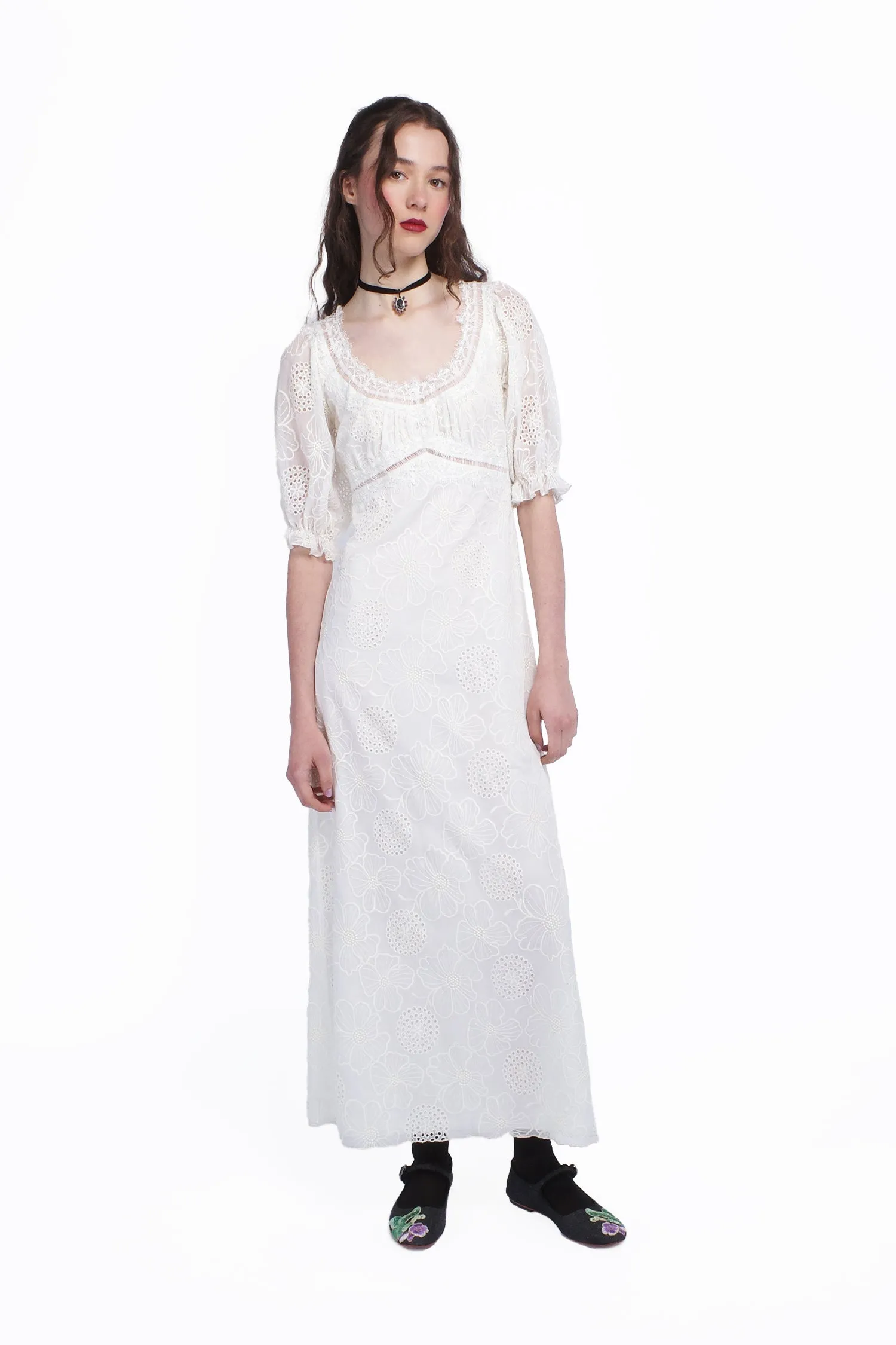 Poppy Embroidered Chiffon Dress Annasui
