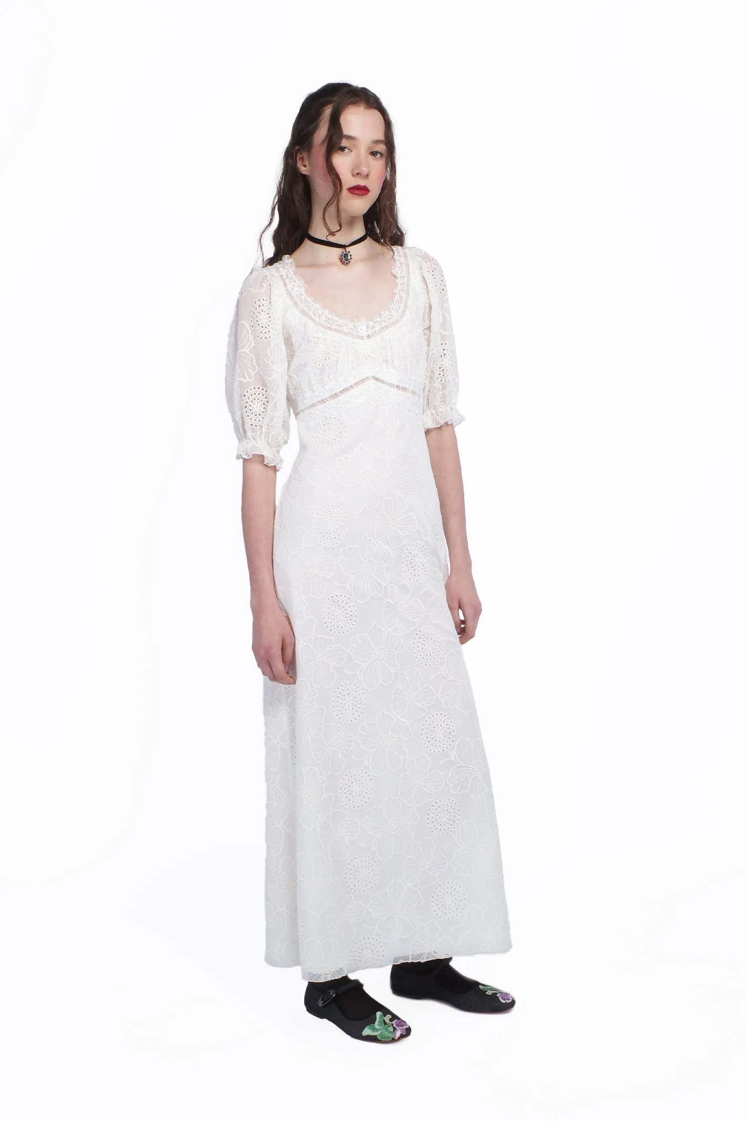 Poppy Embroidered Chiffon Dress Annasui