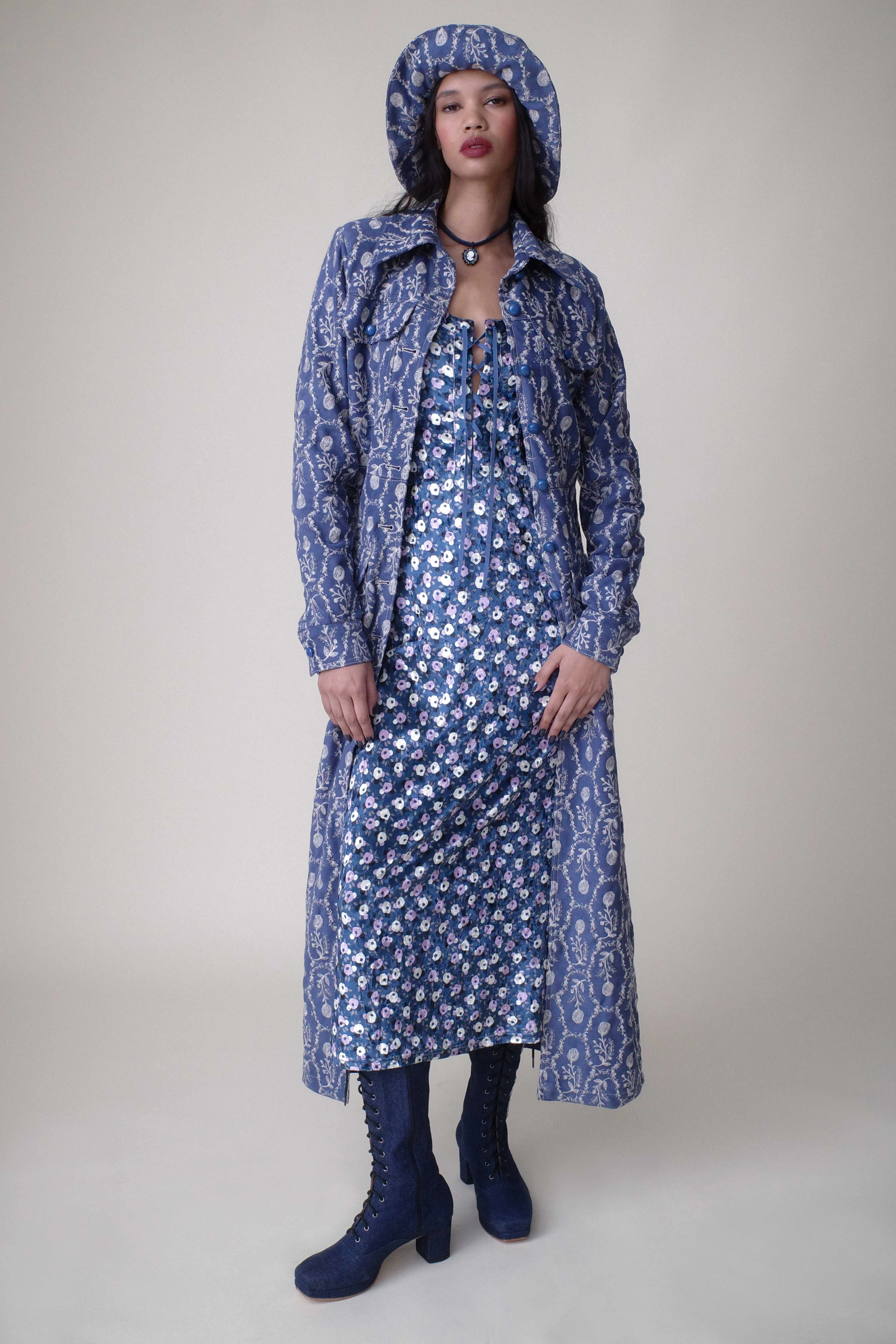 Posie Stretch Velvet Long Dress With Slit Annasui