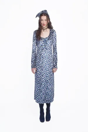 Posie Stretch Velvet Long Dress With Slit Annasui