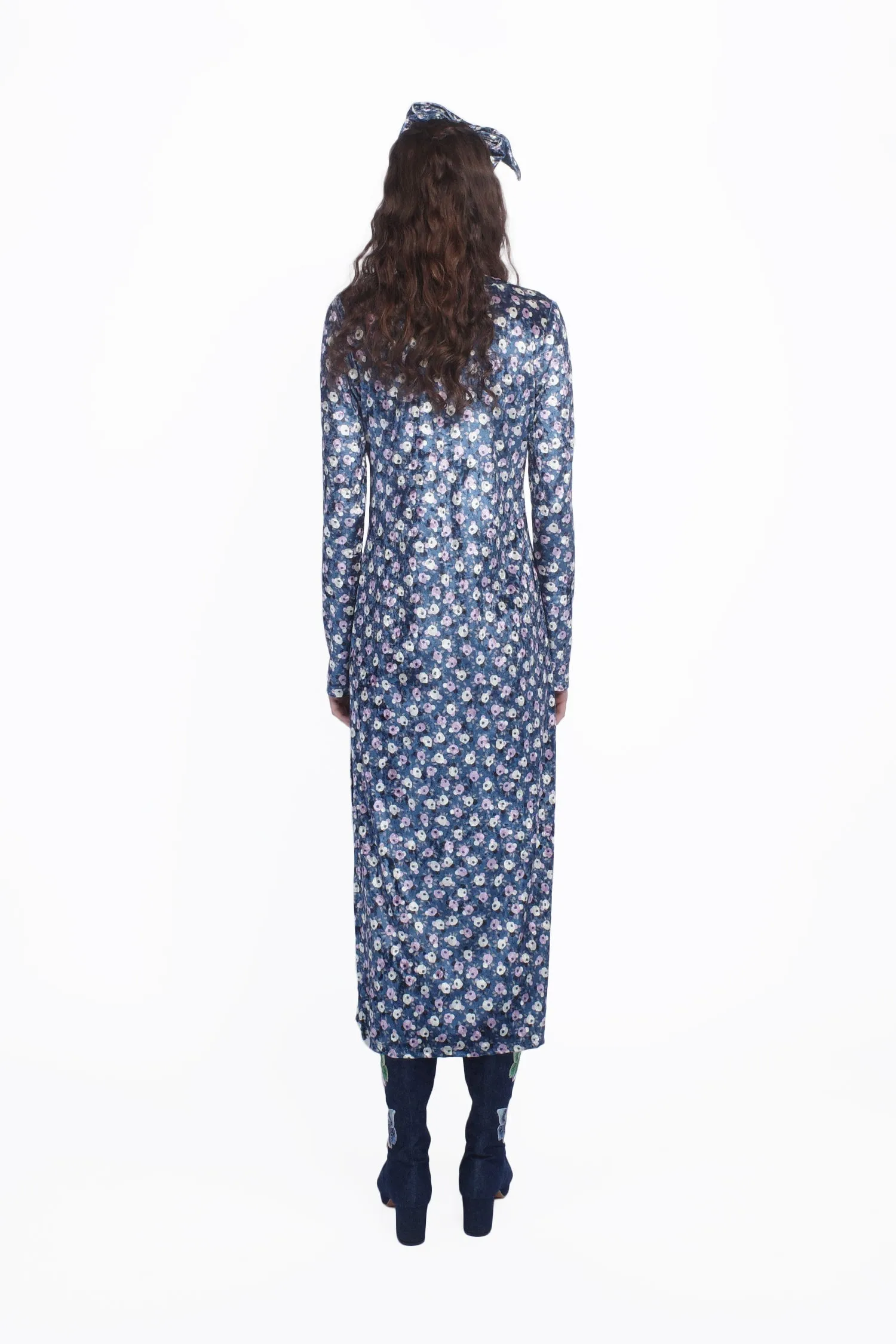 Posie Stretch Velvet Long Dress With Slit Annasui