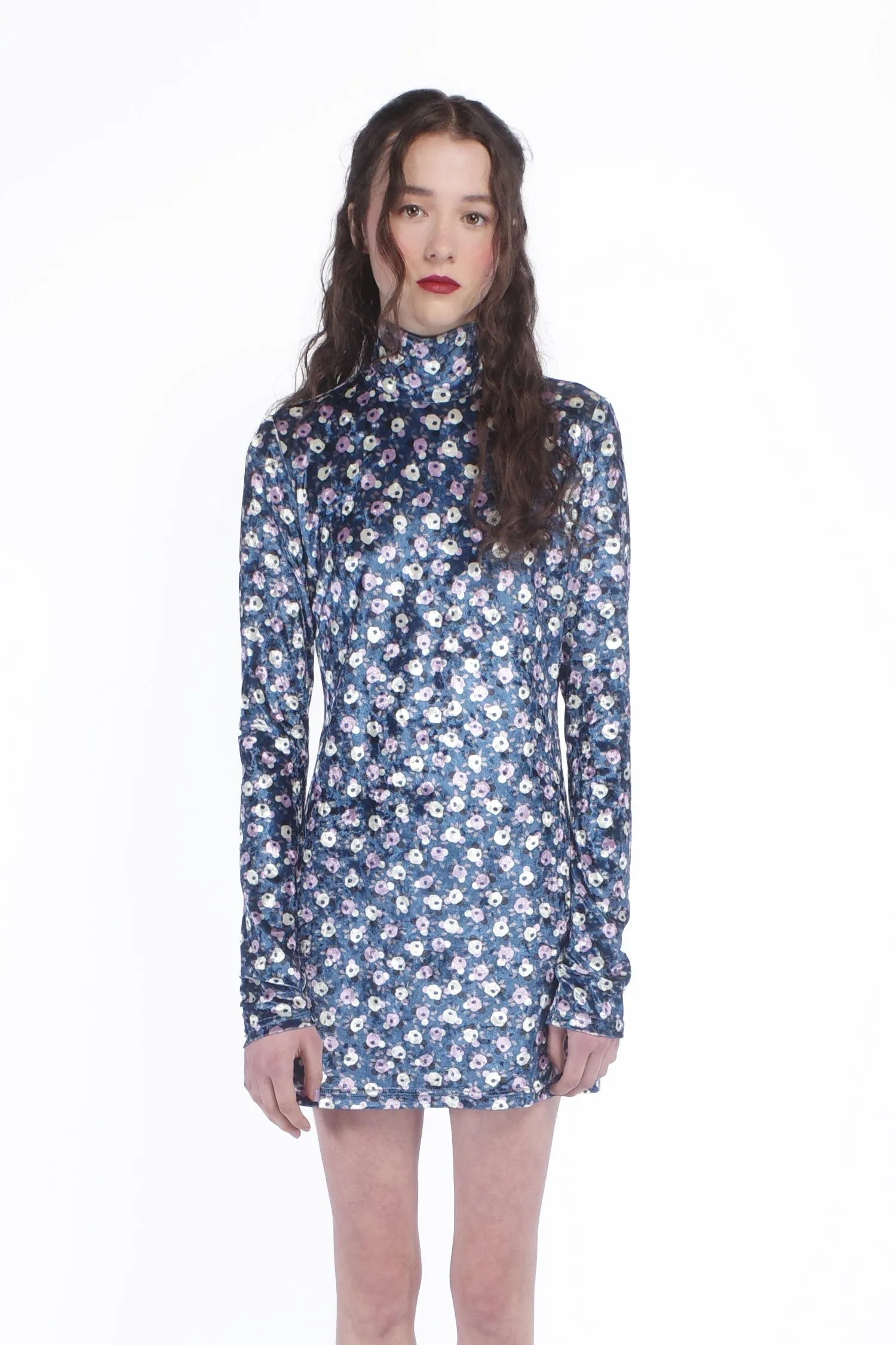 Posie Stretch Velvet Turtleneck Dress Annasui