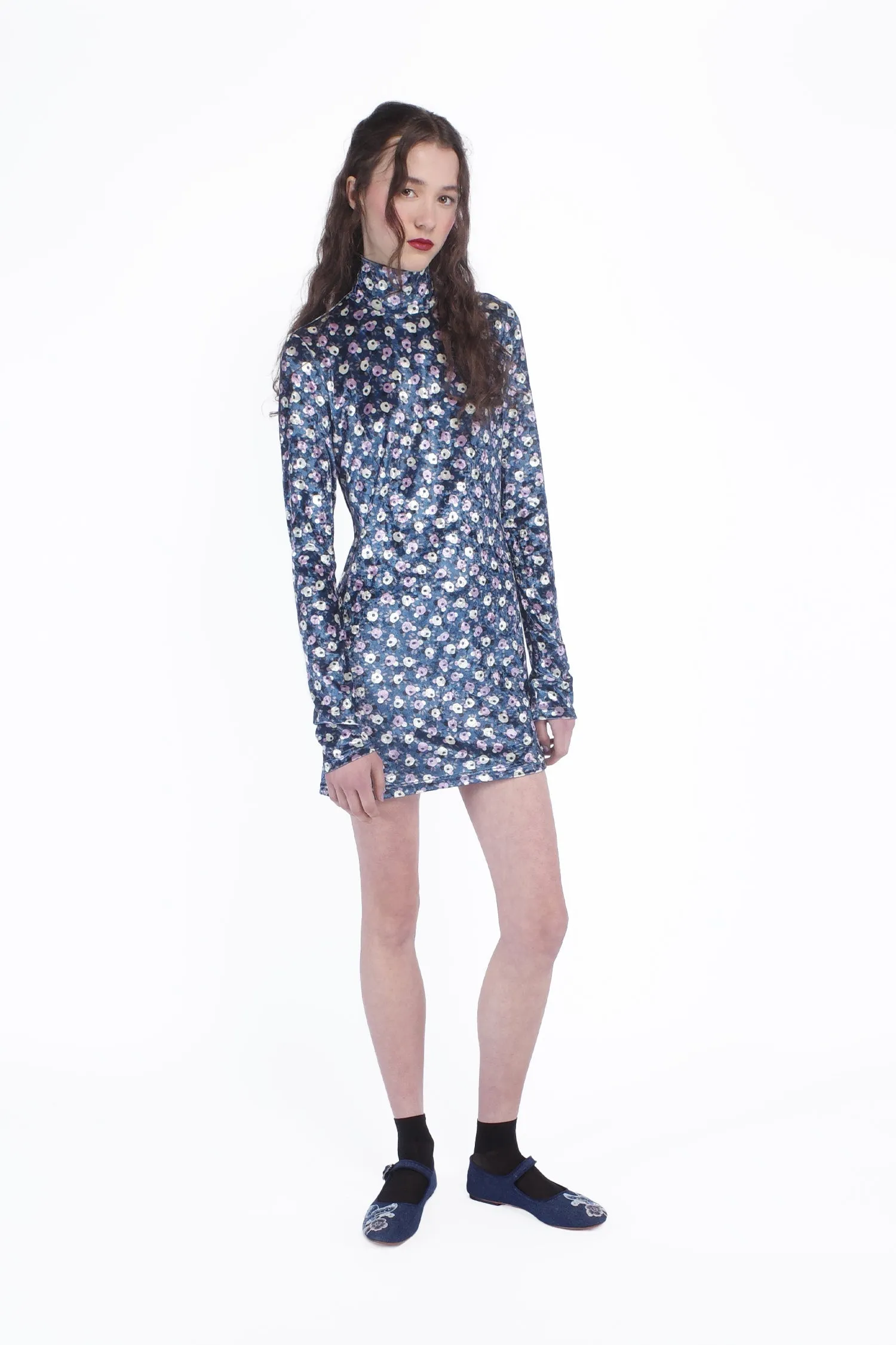 Posie Stretch Velvet Turtleneck Dress Annasui
