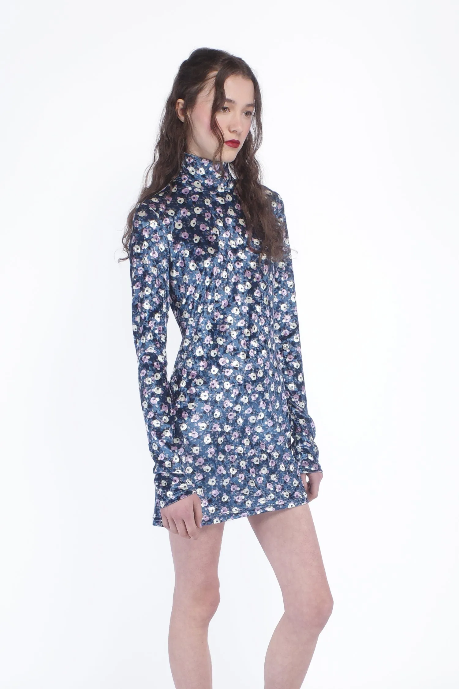 Posie Stretch Velvet Turtleneck Dress Annasui