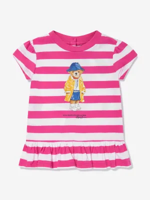 Ralph Lauren Baby Girls Striped Polo Bear T-Shirt in Pink