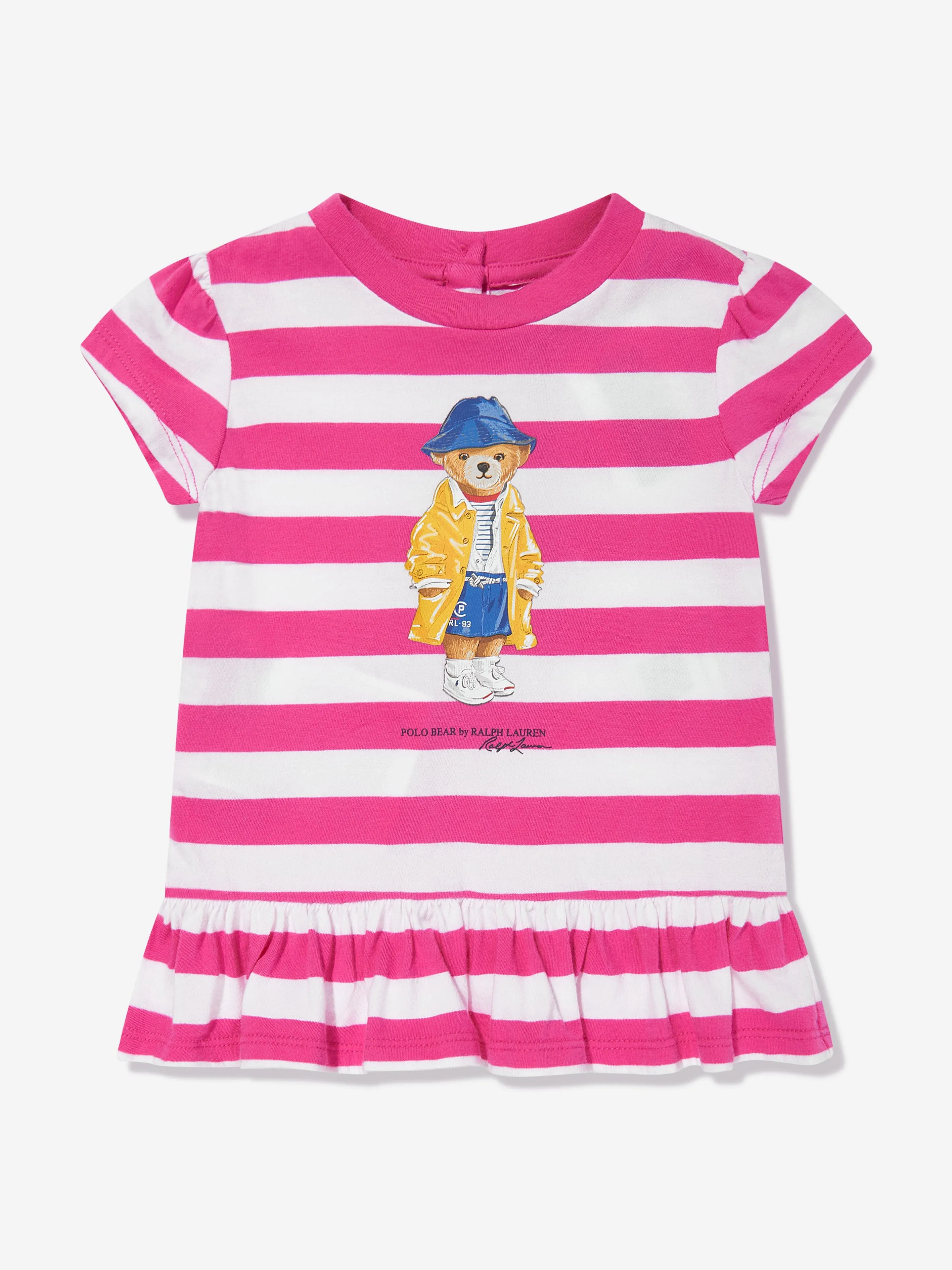 Ralph Lauren Baby Girls Striped Polo Bear T-Shirt in Pink