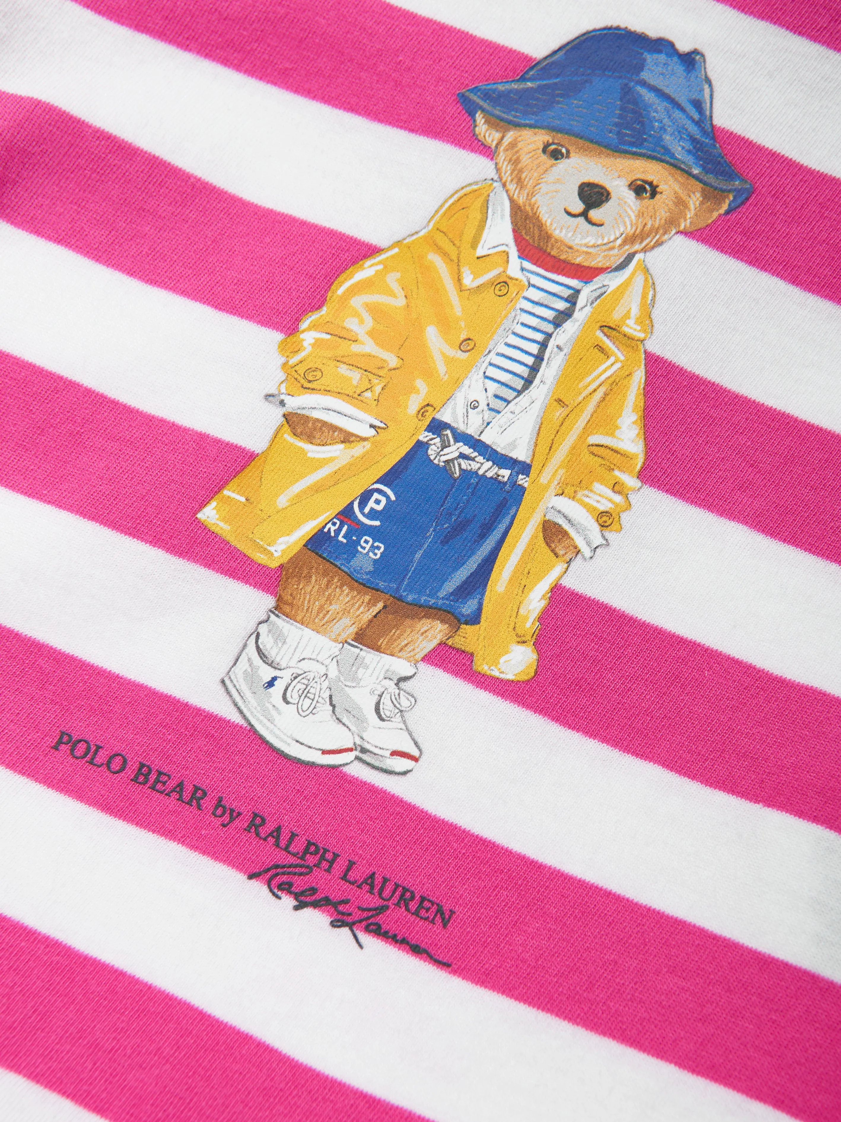 Ralph Lauren Baby Girls Striped Polo Bear T-Shirt in Pink
