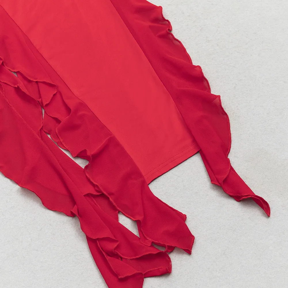 RED TUBE TOP ONE SHOULDER RIBBON DRESS Gloria Lanvin