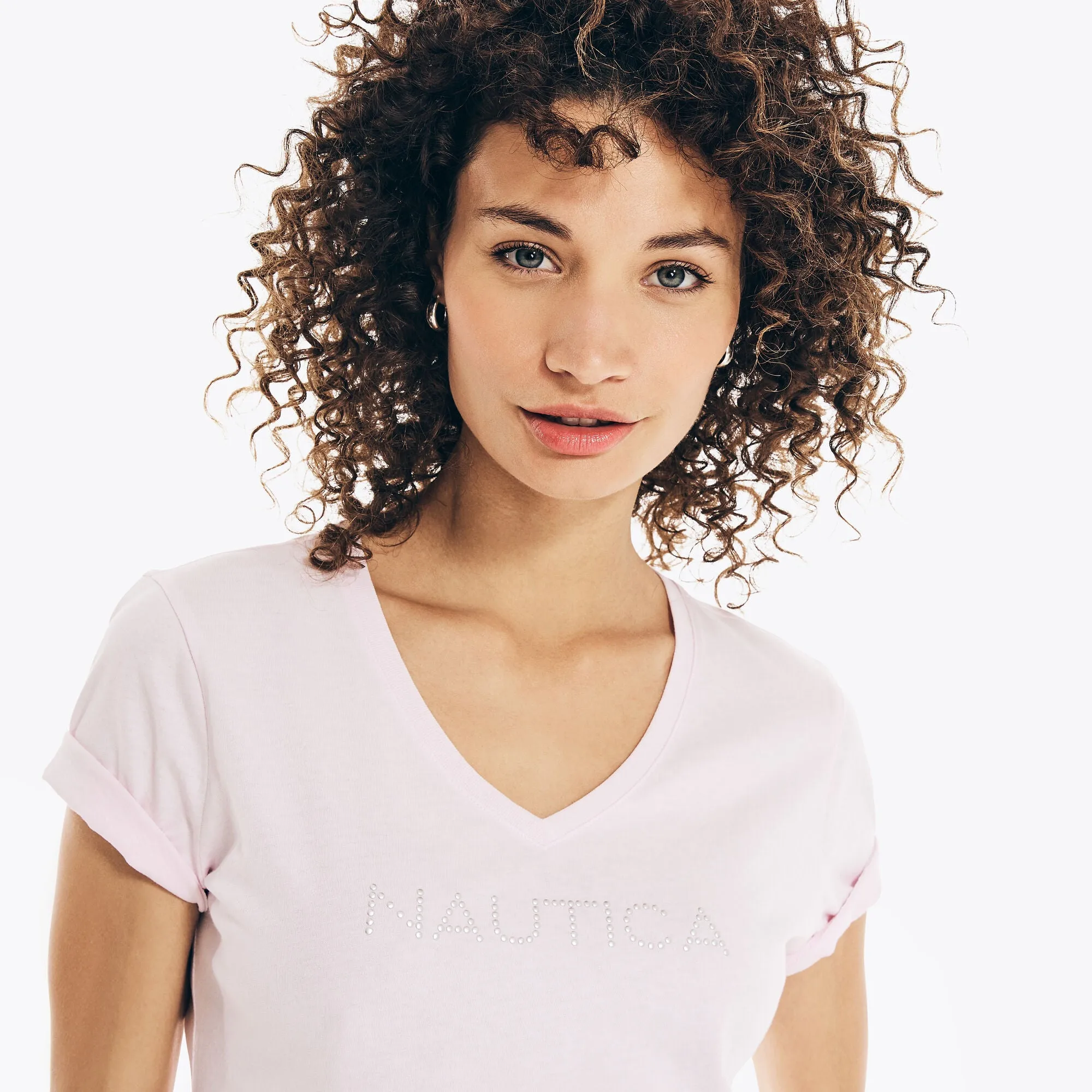 Reformation Nautica Womens Studded Logo V-Neck T-Shirt