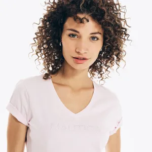 Reformation Nautica Womens Studded Logo V-Neck T-Shirt