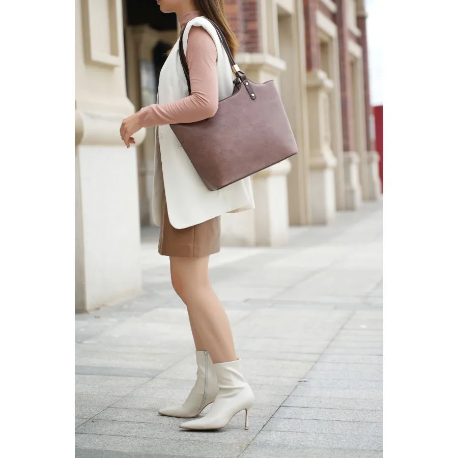 Reyna Vegan Leather Womens Tote Bag with Pouch -2 pieces