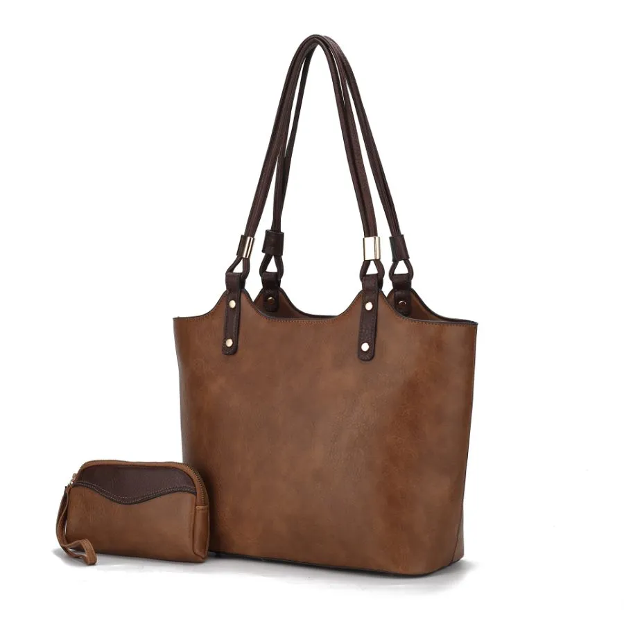 Reyna Vegan Leather Womens Tote Bag with Pouch -2 pieces