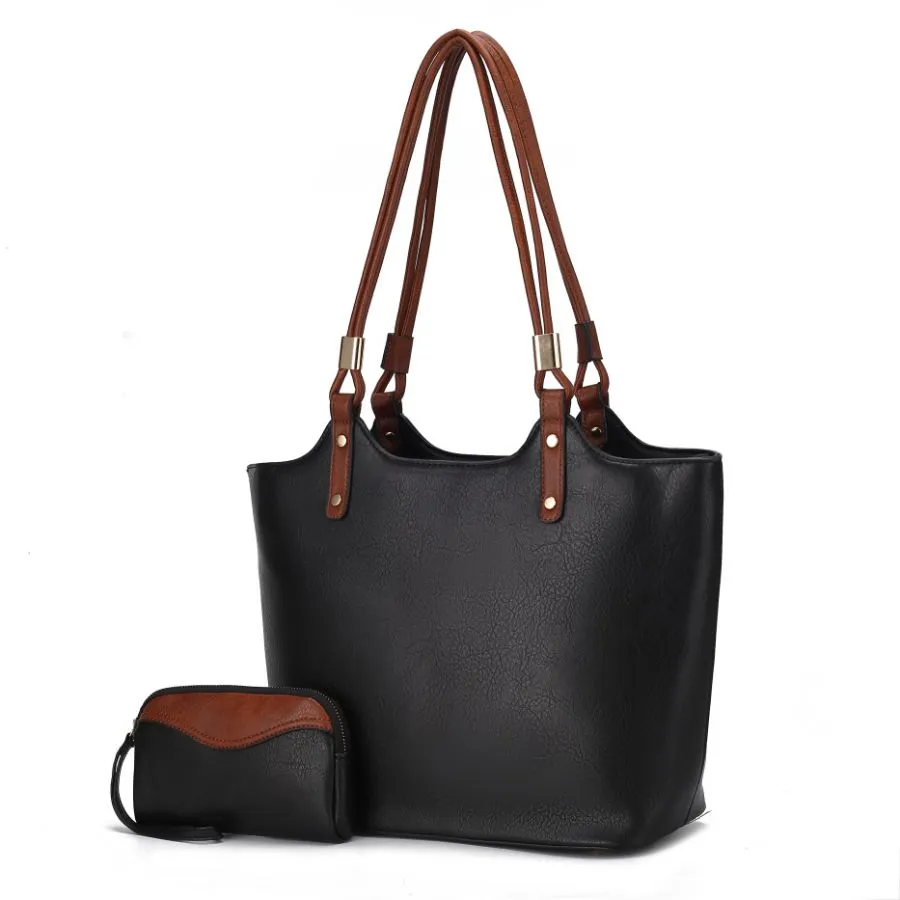 Reyna Vegan Leather Womens Tote Bag with Pouch -2 pieces