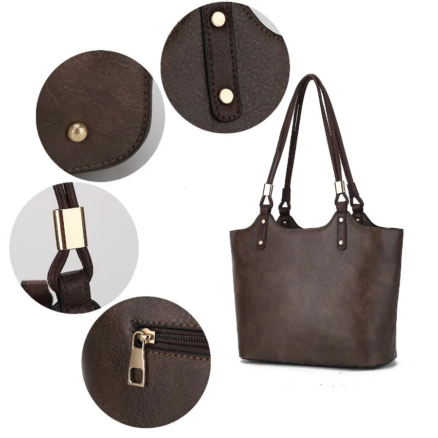 Reyna Vegan Leather Womens Tote Bag with Pouch -2 pieces