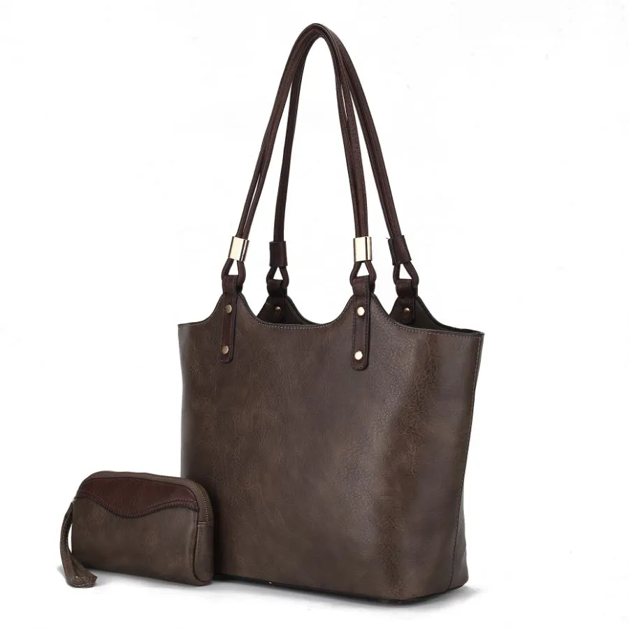 Reyna Vegan Leather Womens Tote Bag with Pouch -2 pieces