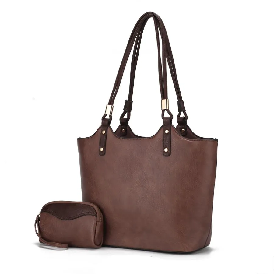 Reyna Vegan Leather Womens Tote Bag with Pouch -2 pieces