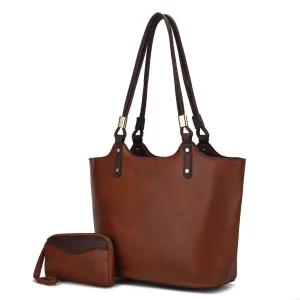 Reyna Vegan Leather Womens Tote Bag with Pouch -2 pieces