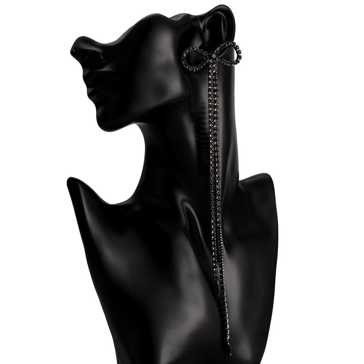 RHINESTONE BOW LONG CHAIN EARRINGS Gloria Lanvin
