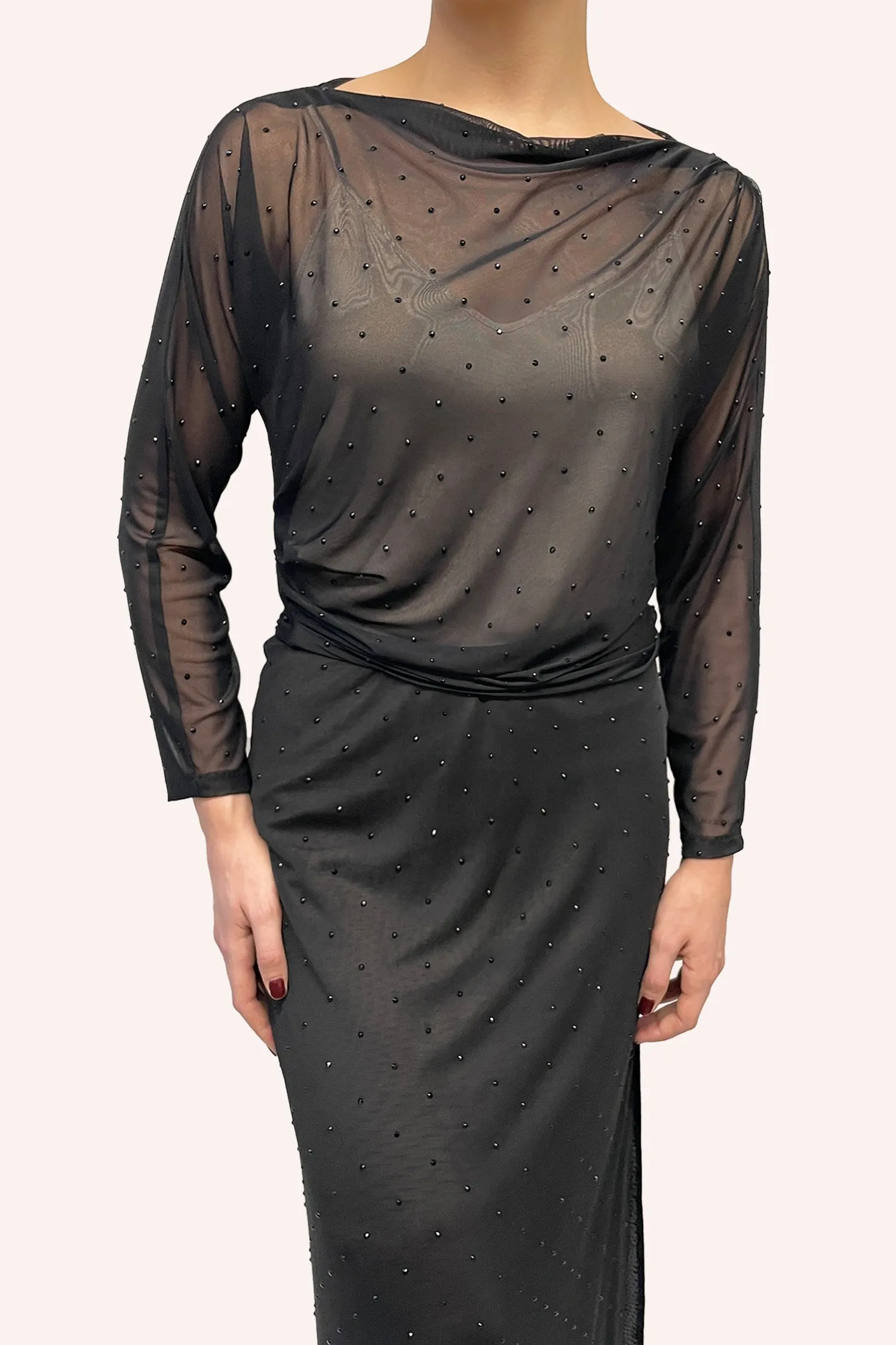 Rhinestone Mesh Gathered Top Annasui