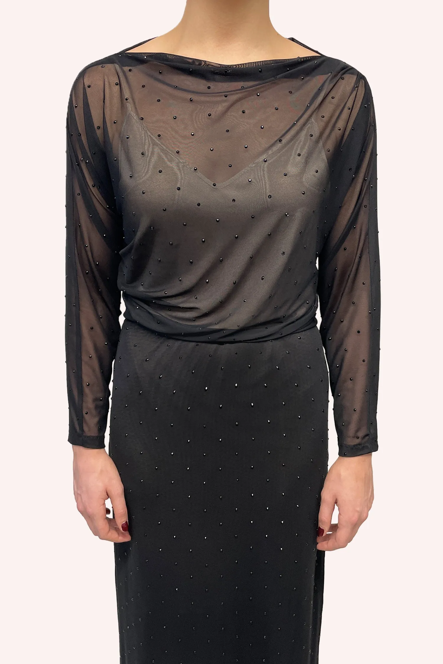 Rhinestone Mesh Gathered Top Annasui