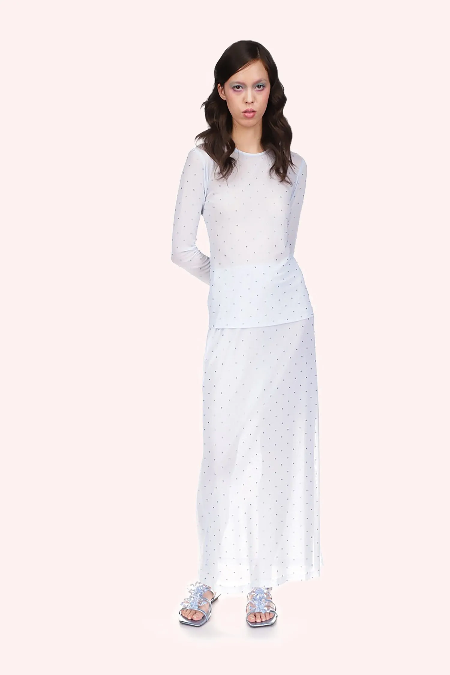 Rhinestone Mesh Skirt Annasui