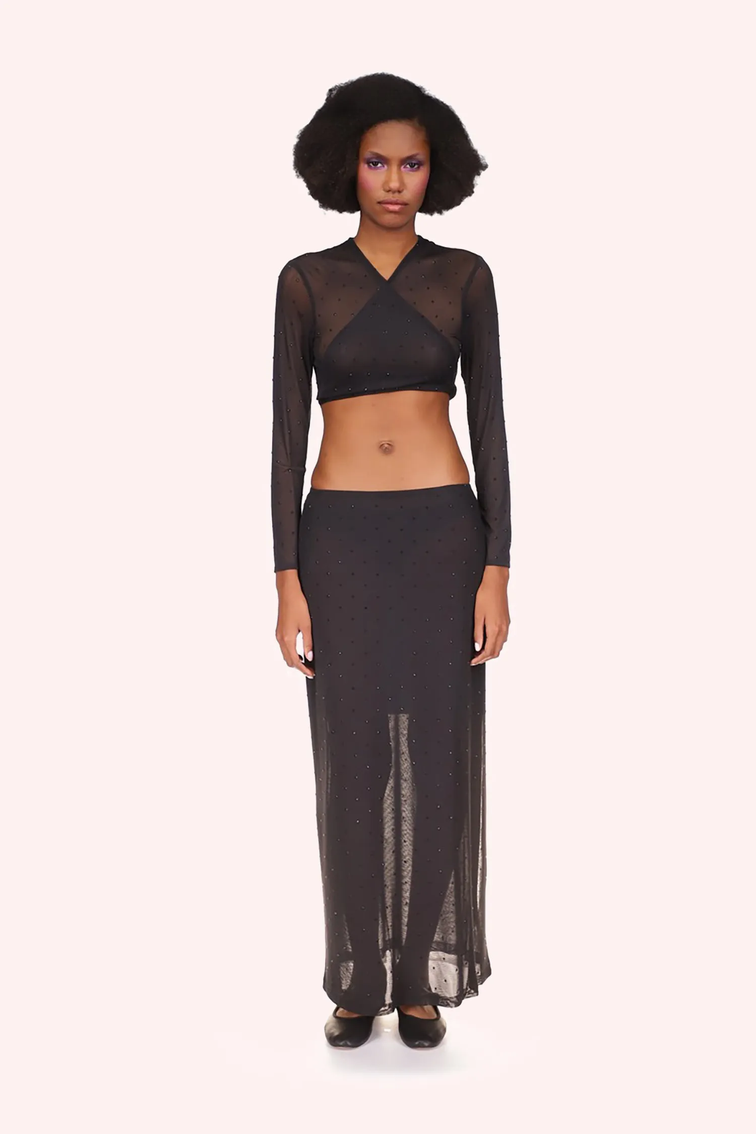 Rhinestone Mesh Skirt Annasui