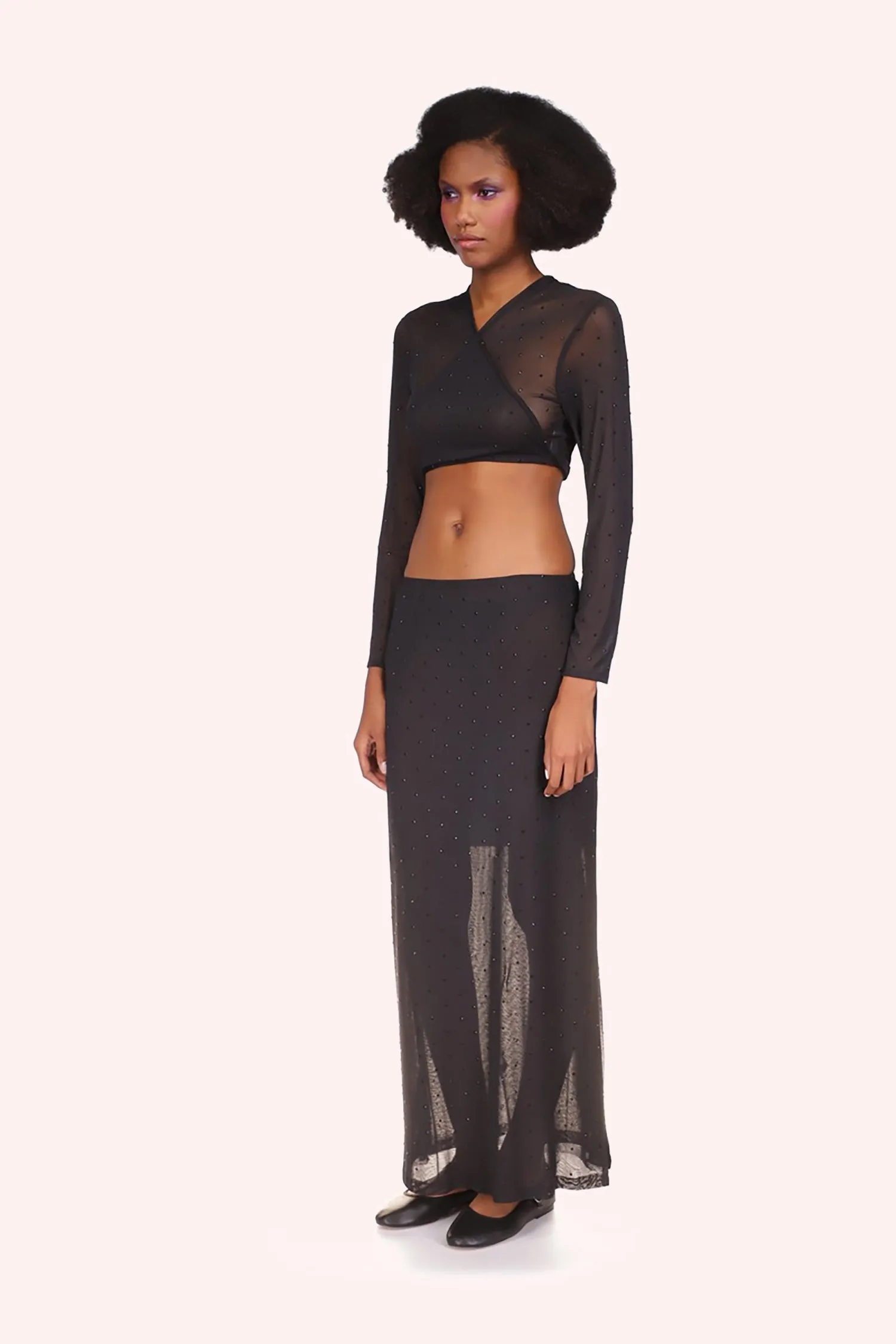 Rhinestone Mesh Skirt Annasui