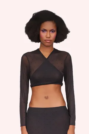Rhinestone Mesh Tie Top Annasui