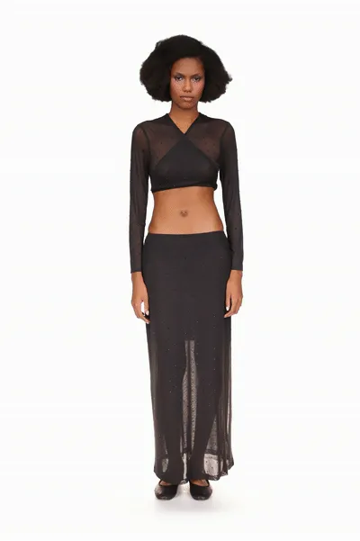Rhinestone Mesh Tie Top Annasui
