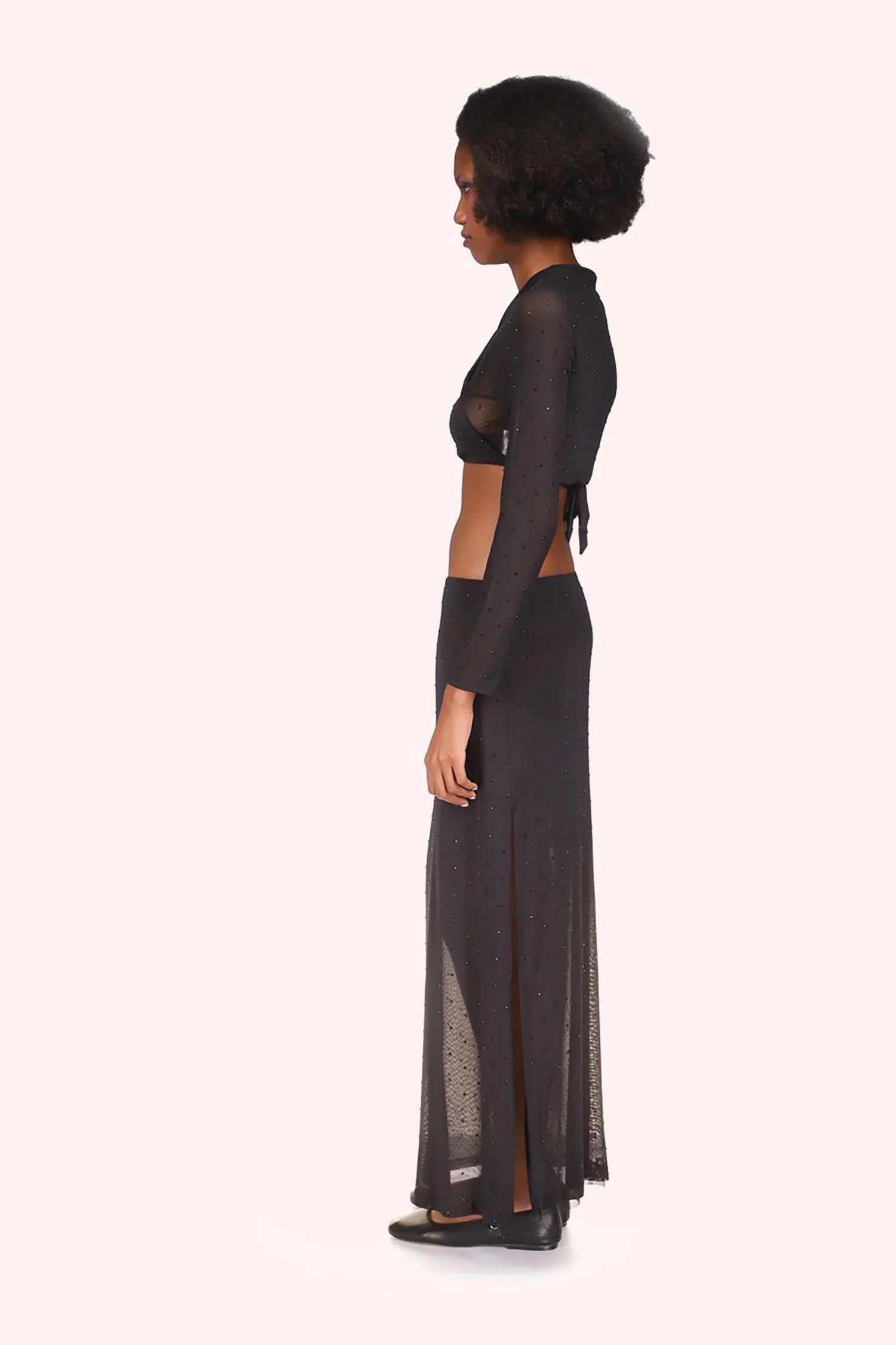 Rhinestone Mesh Tie Top Annasui