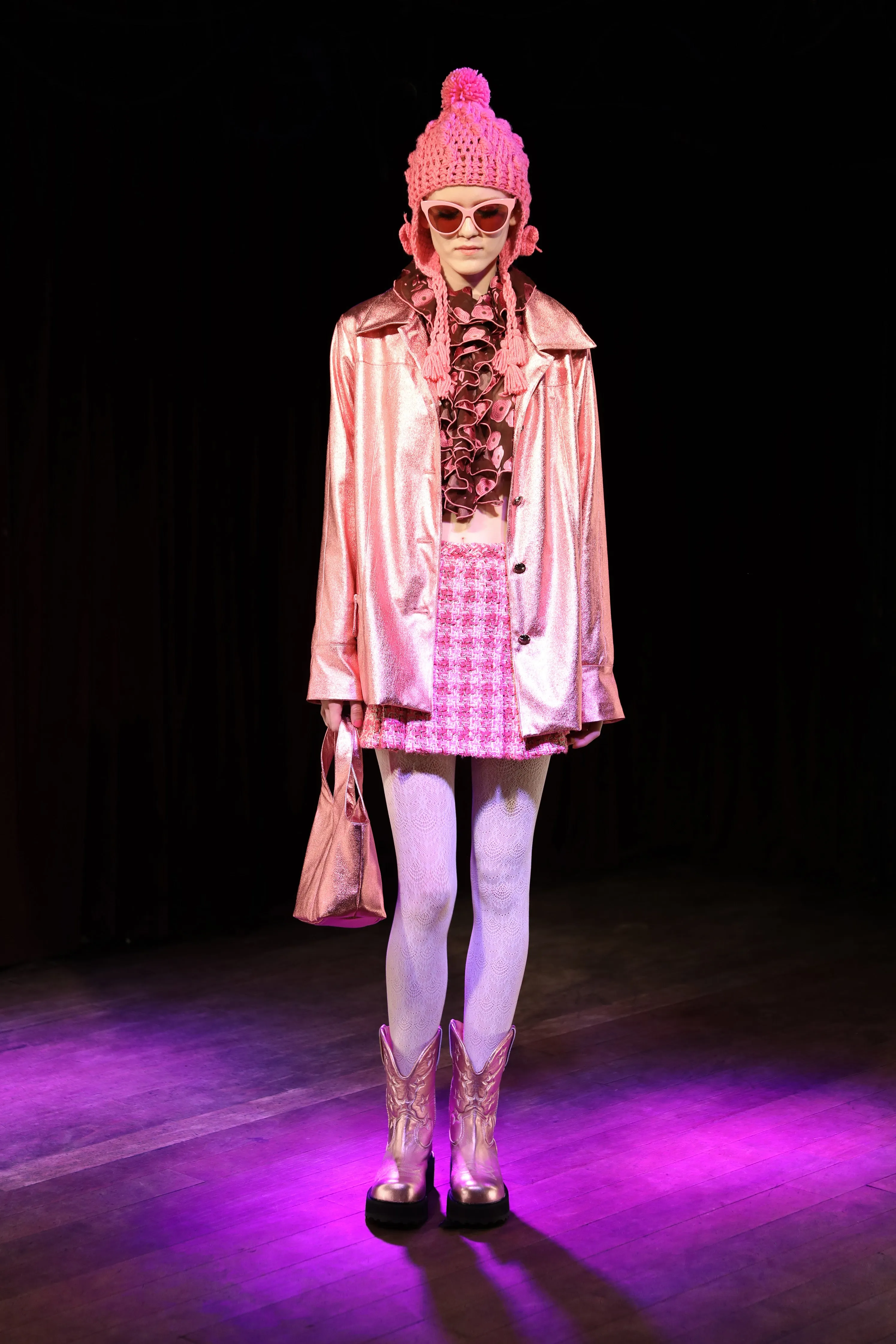 Ribbon Chenille Tweed Pleated Skirt Annasui