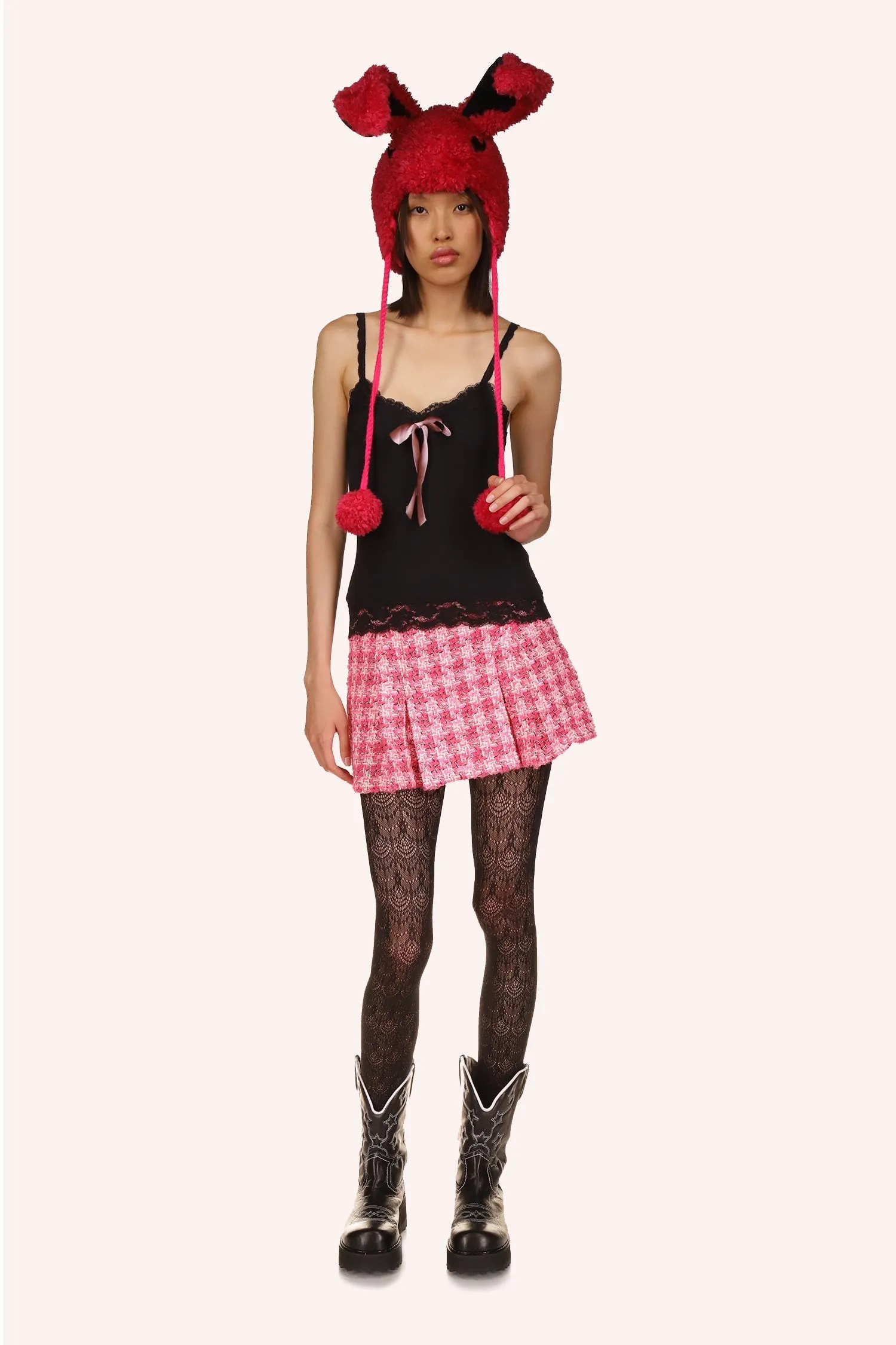 Ribbon Chenille Tweed Pleated Skirt Annasui