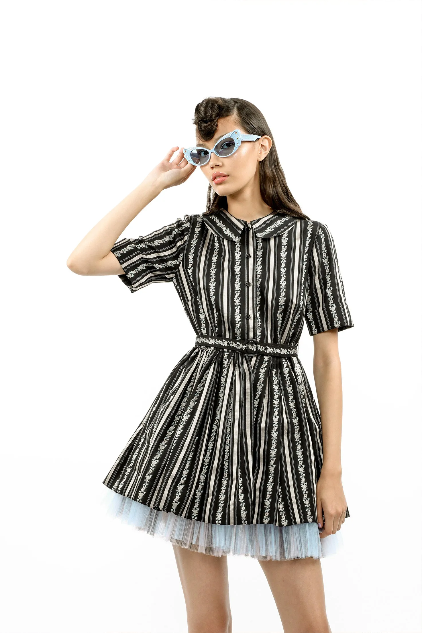 Ribbon Roses Belted Mini Dress Annasui
