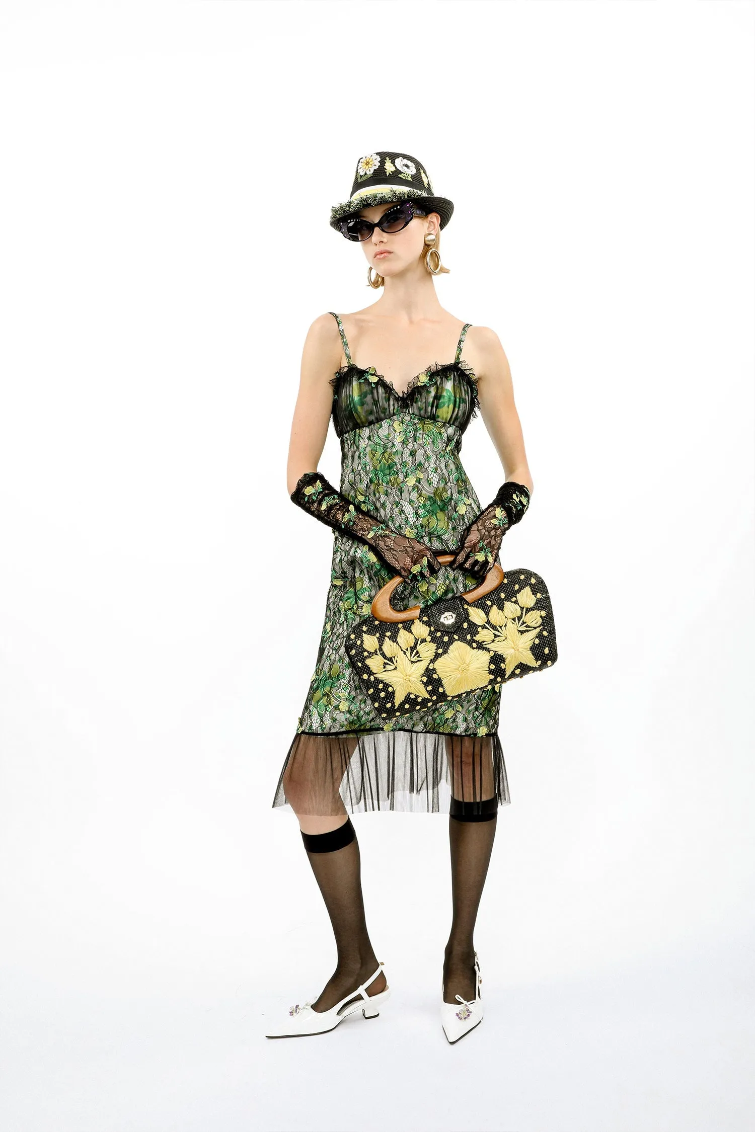 Rosebuds Lace Combo Slip Dress Annasui