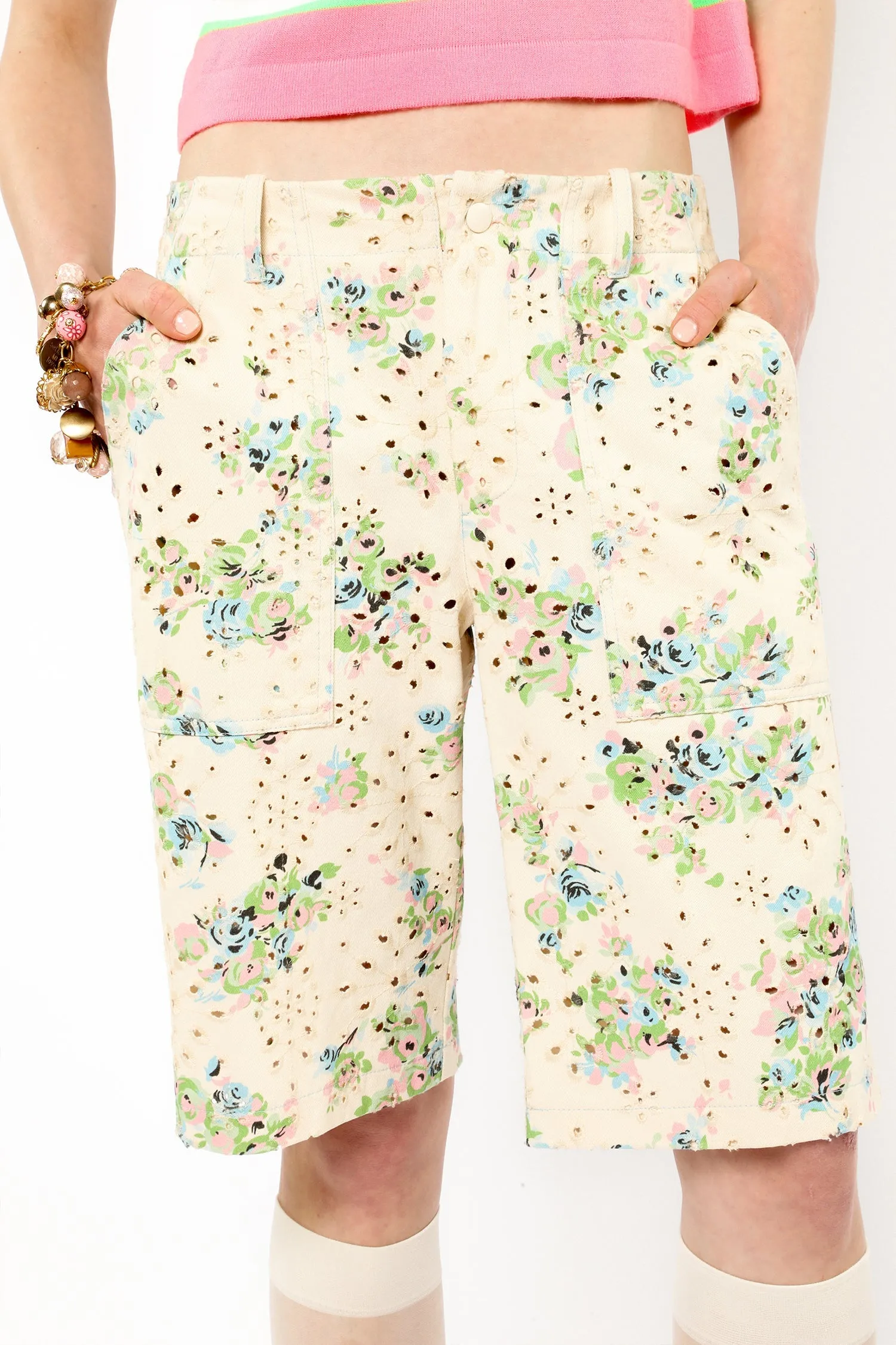 Rosies Posies Eyelet Bermuda Shorts Annasui