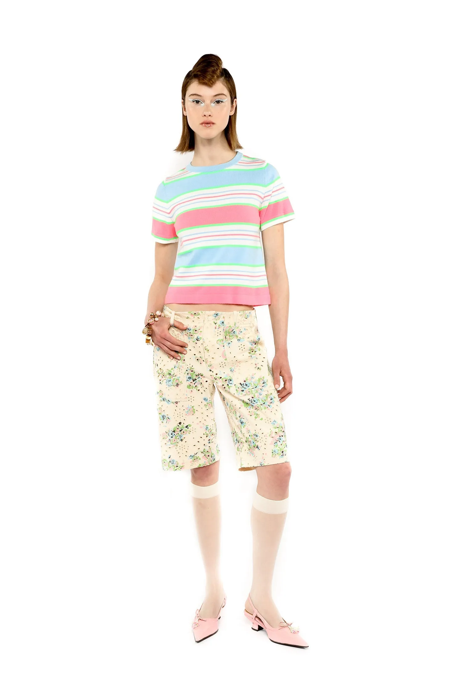 Rosies Posies Eyelet Bermuda Shorts Annasui